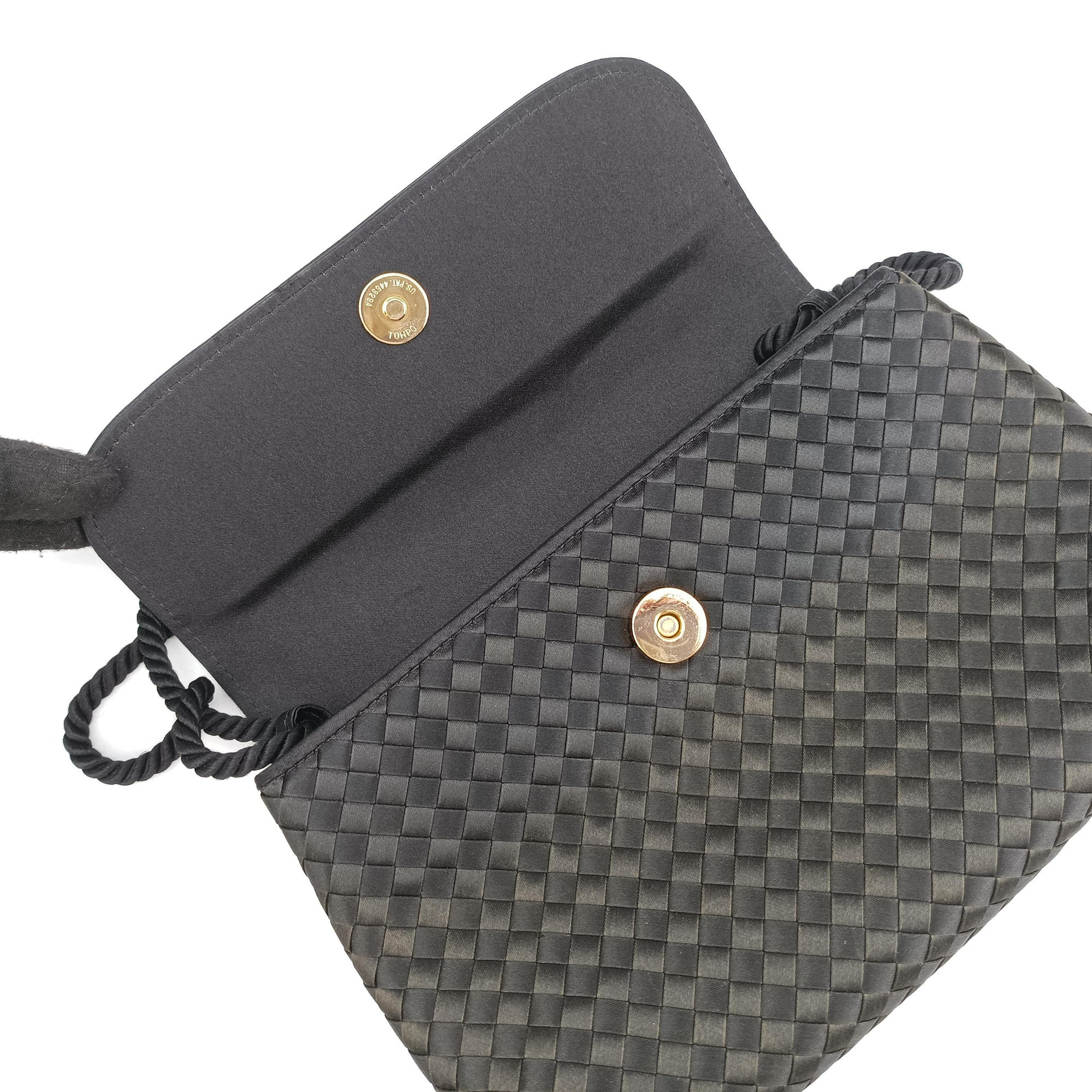 Pre-owned Bottega Veneta Intrecciato Satin Knot Flap Black Satin  shoulderbag | stylenewstar