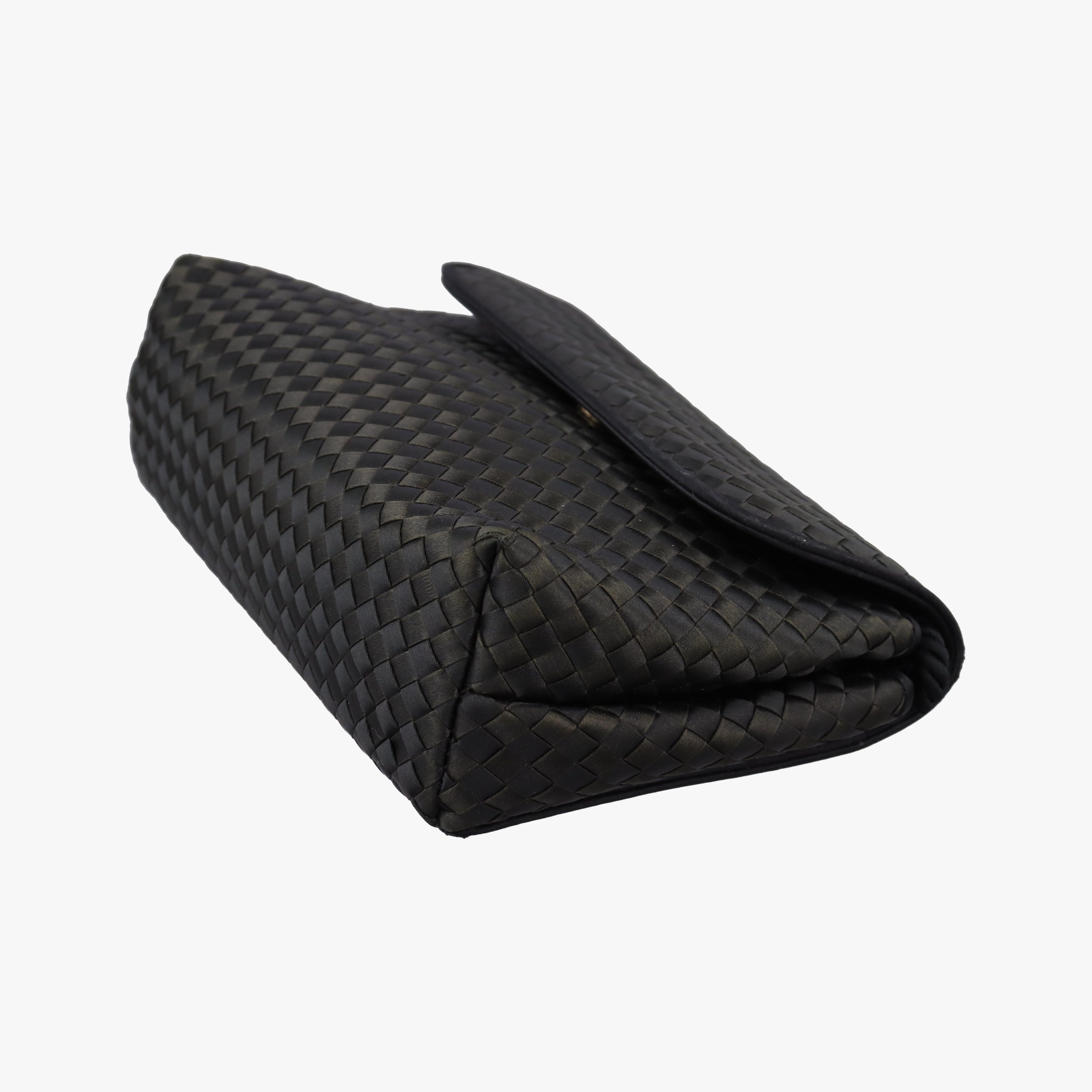 Pre-owned Bottega Veneta Intrecciato Satin Knot Flap Black Satin  shoulderbag | stylenewstar