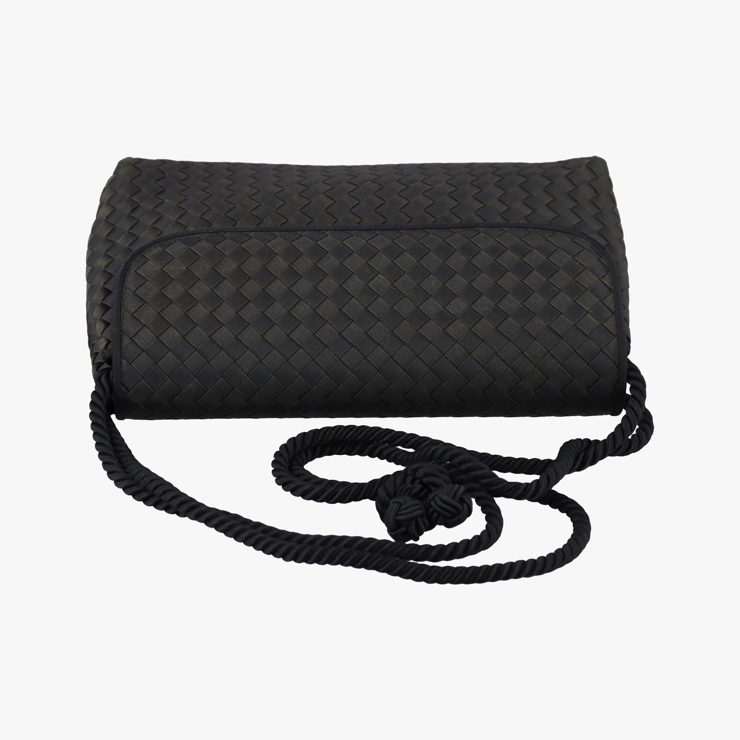 Pre-owned Bottega Veneta Intrecciato Satin Knot Flap Black Satin  shoulderbag | stylenewstar