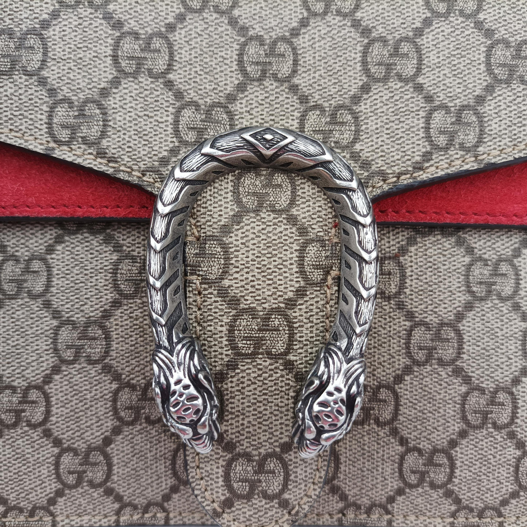 Pre-owned Gucci Dionysus beige×red PVC coated canvas × suede 421970 shoulderbag | stylenewstar