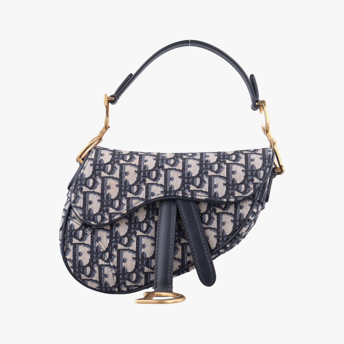Pre-owned Christian Dior Saddle Navy Jacquard × Leather  shoulderbag | stylenewstar