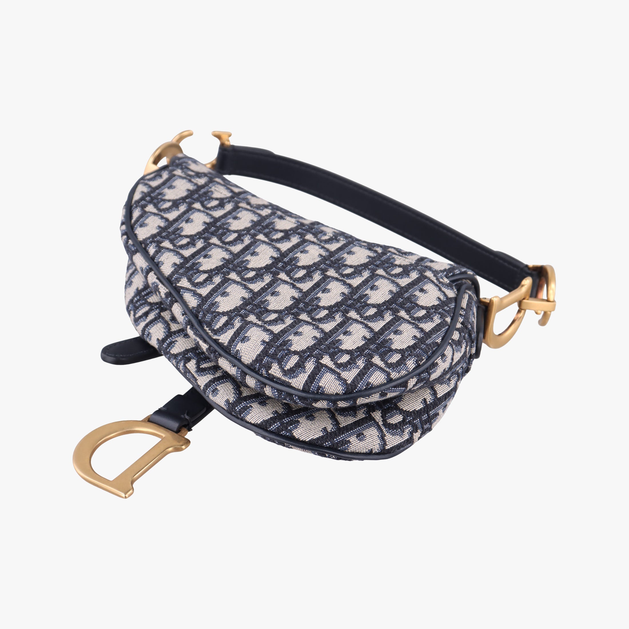 Pre-owned Christian Dior Saddle Navy Jacquard × Leather  shoulderbag | stylenewstar