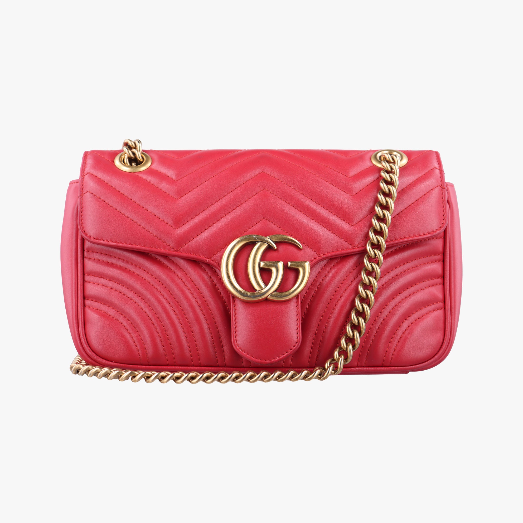Pre-owned Gucci GG Marmont Red Leather 443497 shoulderbag | stylenewstar