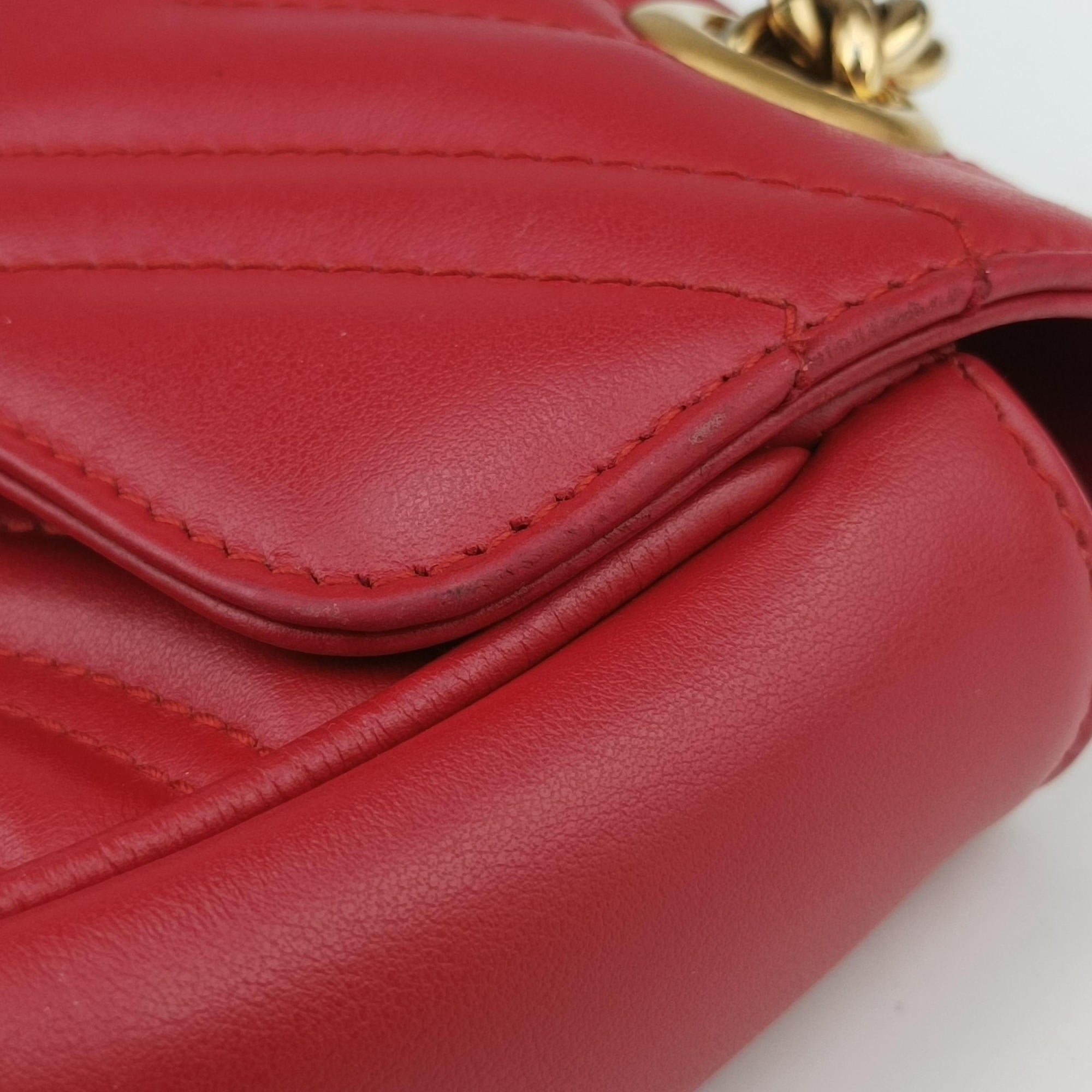 Pre-owned Gucci GG Marmont Red Leather 443497 shoulderbag | stylenewstar