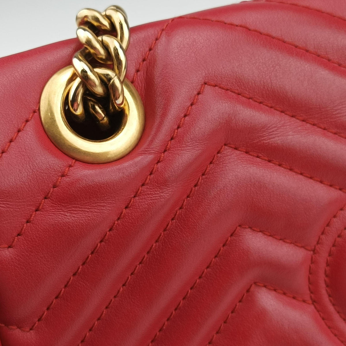 Pre-owned Gucci GG Marmont Red Leather 443497 shoulderbag | stylenewstar