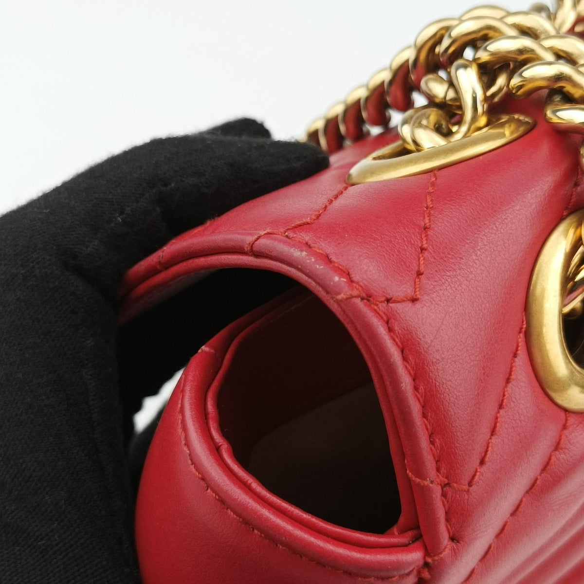 Pre-owned Gucci GG Marmont Red Leather 443497 shoulderbag | stylenewstar