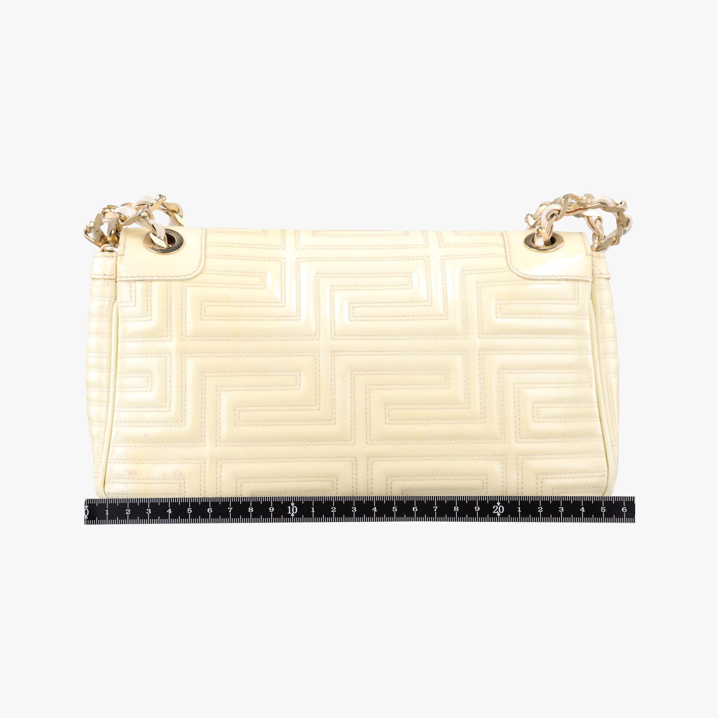 Pre-owned VERSACE Greek Key Embossed Flap Yellow Patent  shoulderbag | stylenewstar