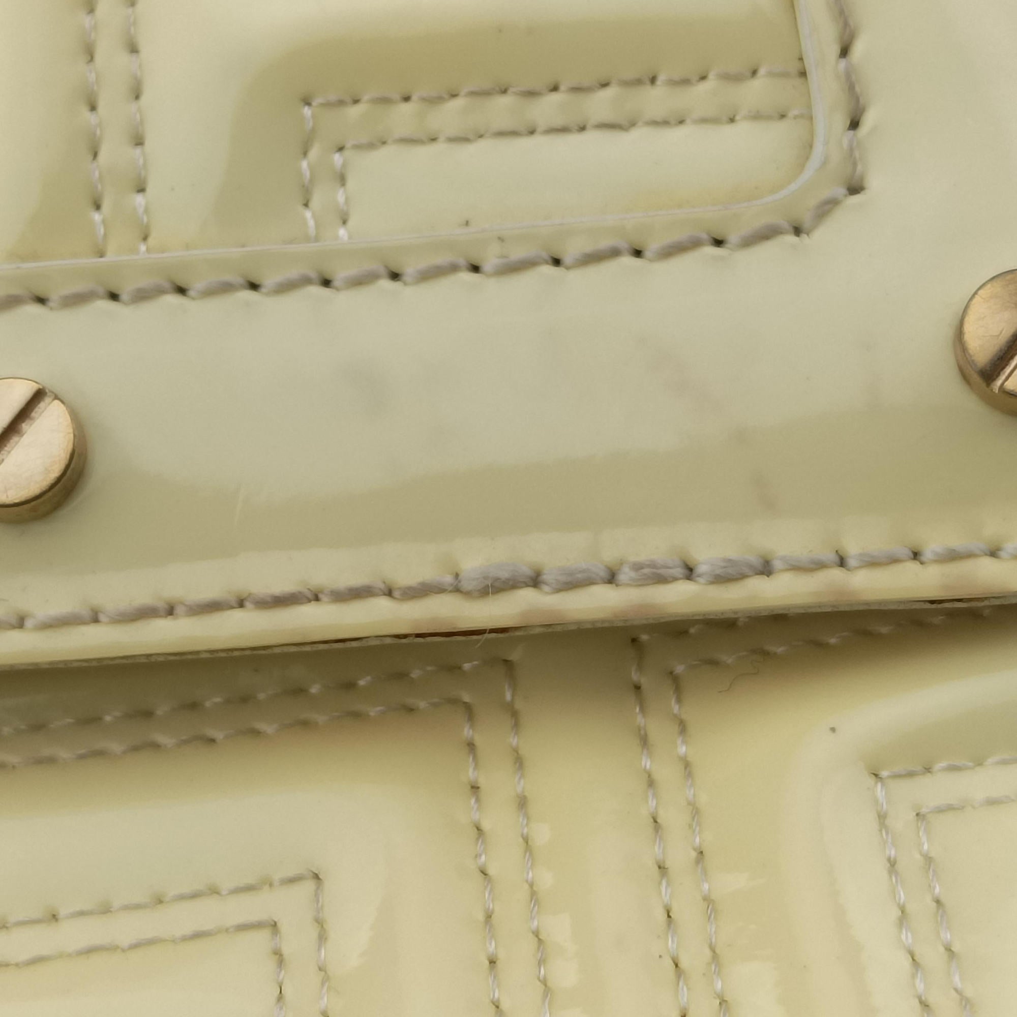 Pre-owned VERSACE Greek Key Embossed Flap Yellow Patent  shoulderbag | stylenewstar