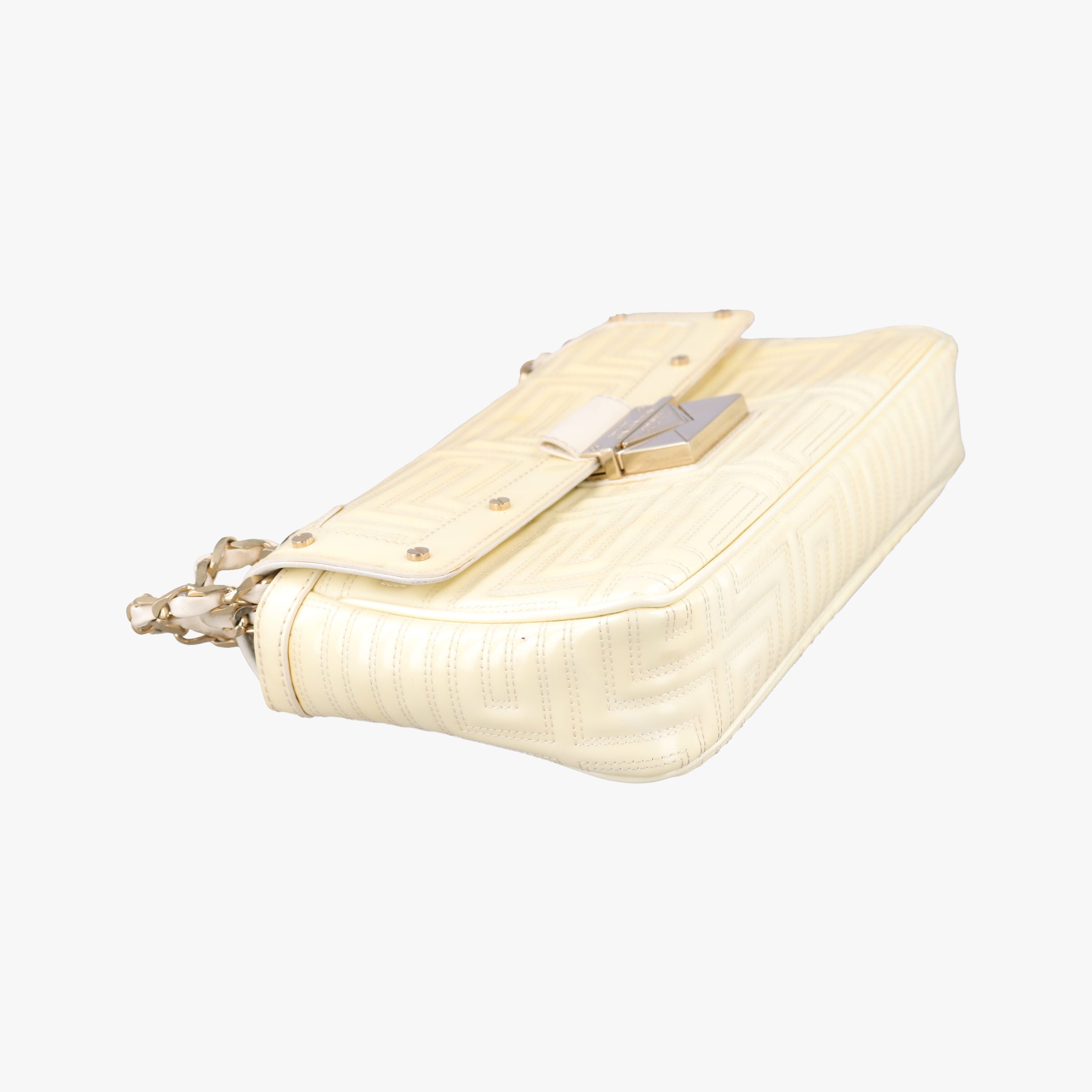 Pre-owned VERSACE Greek Key Embossed Flap Yellow Patent  shoulderbag | stylenewstar