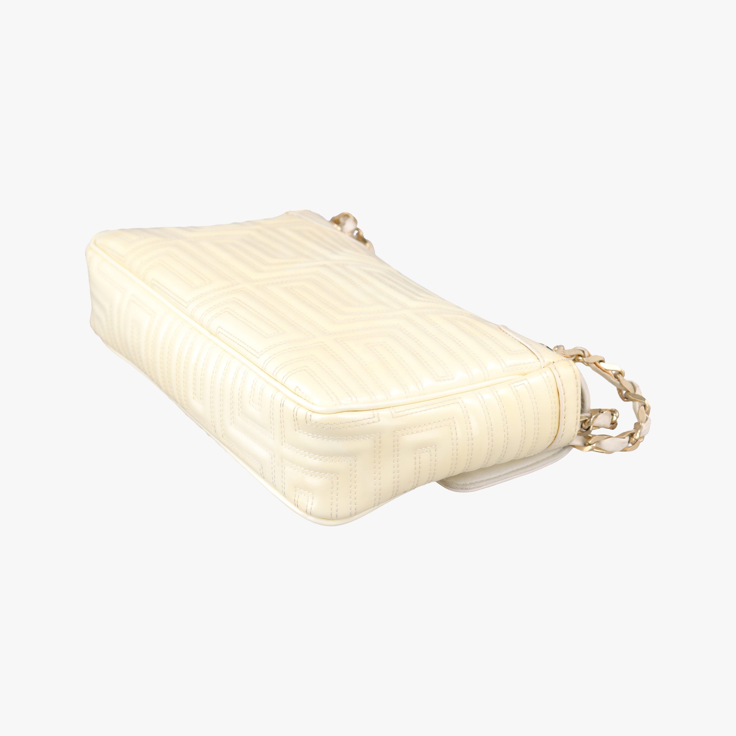 Pre-owned VERSACE Greek Key Embossed Flap Yellow Patent  shoulderbag | stylenewstar