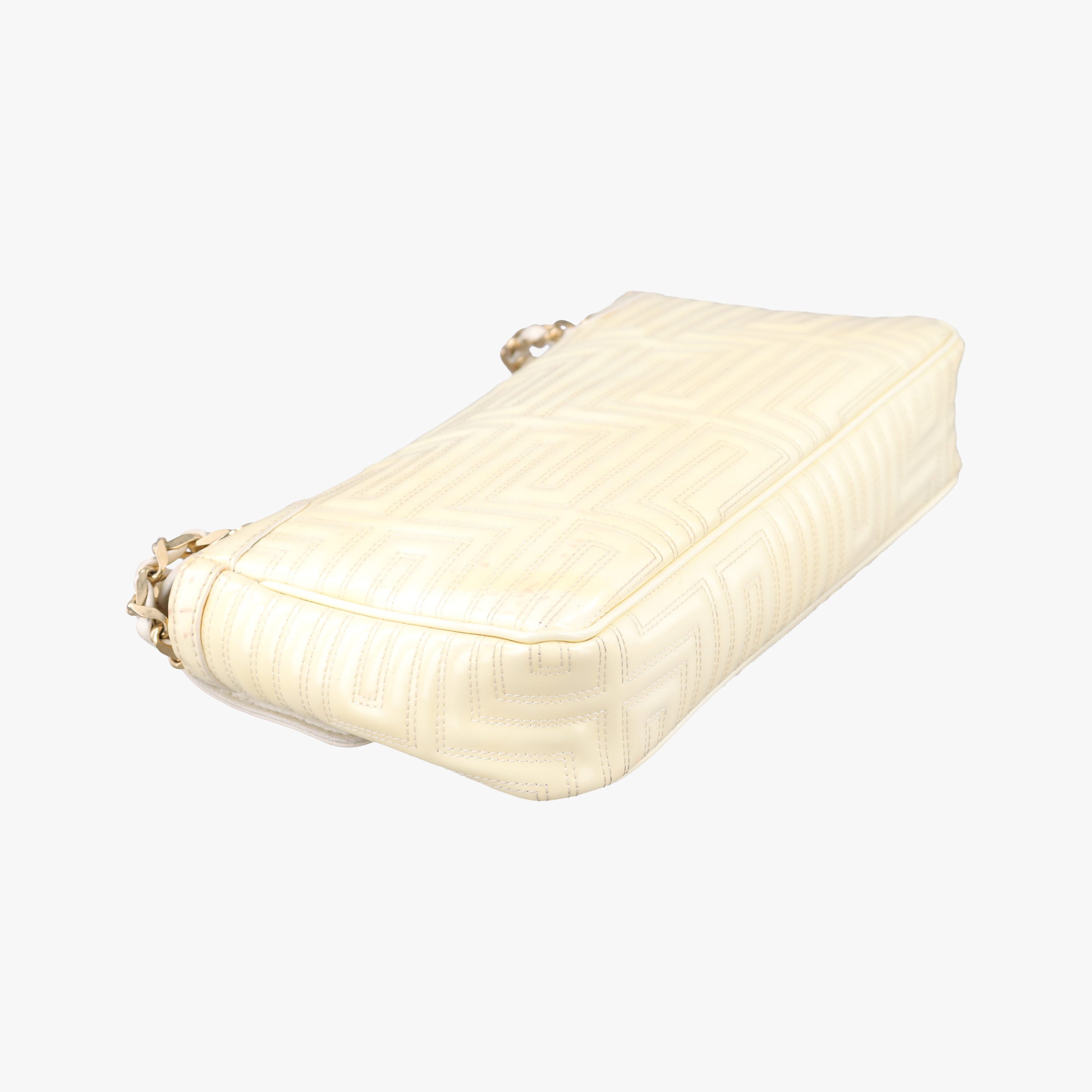Pre-owned VERSACE Greek Key Embossed Flap Yellow Patent  shoulderbag | stylenewstar