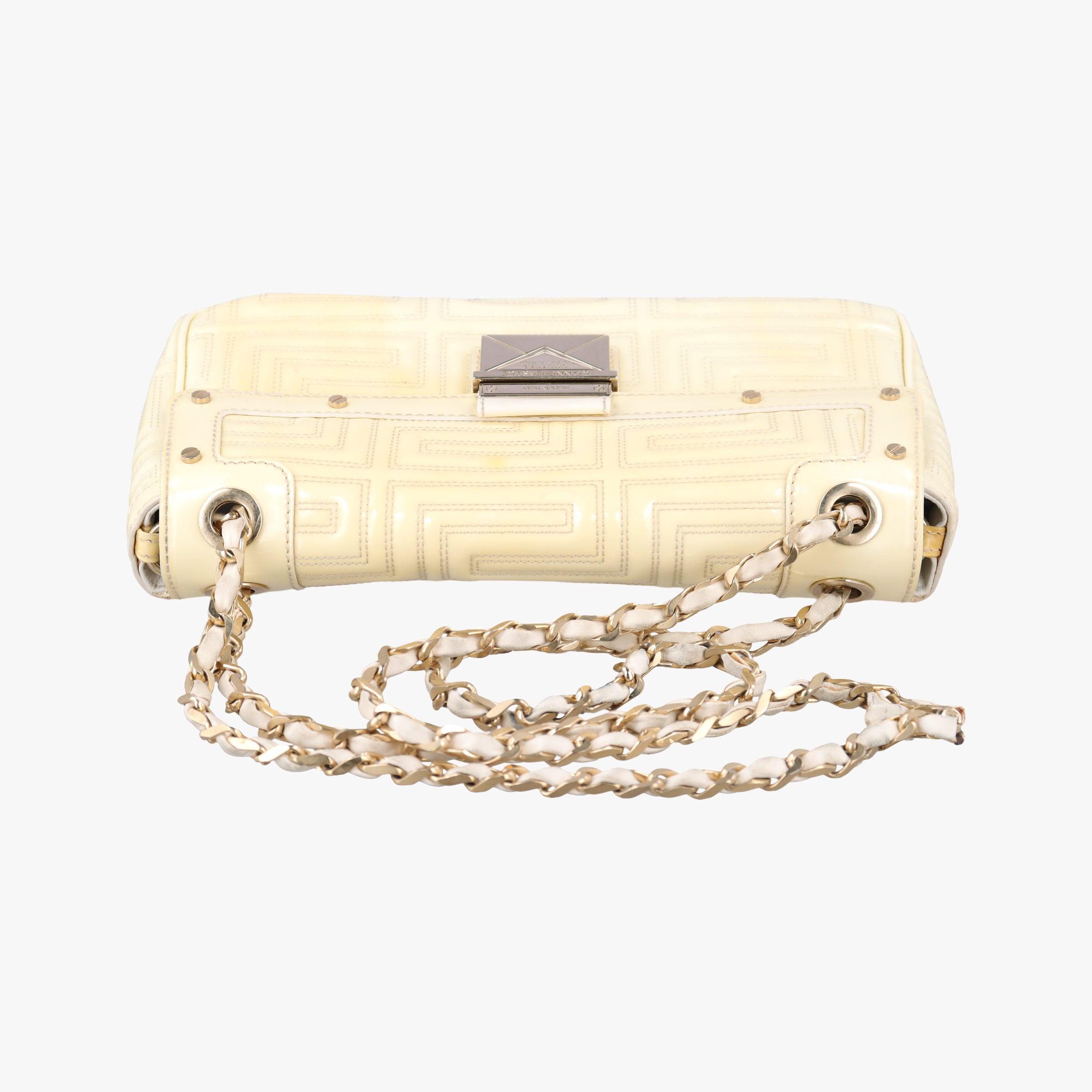 Pre-owned VERSACE Greek Key Embossed Flap Yellow Patent  shoulderbag | stylenewstar