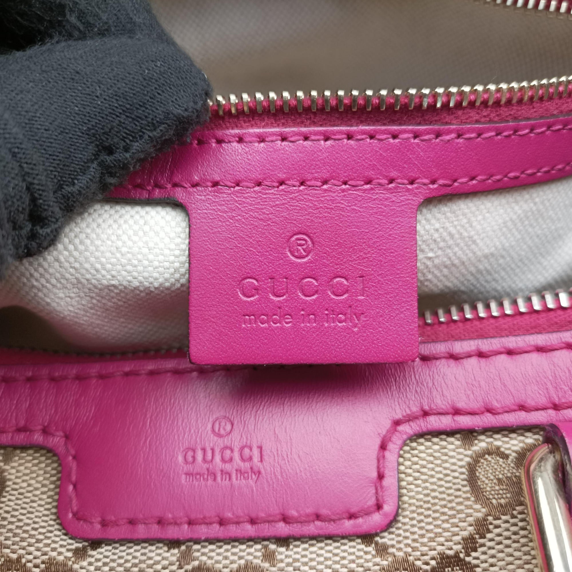 Pre-owned Gucci Sherry Line beige×rose Canvas×Leather 247205 shoulderbag | stylenewstar