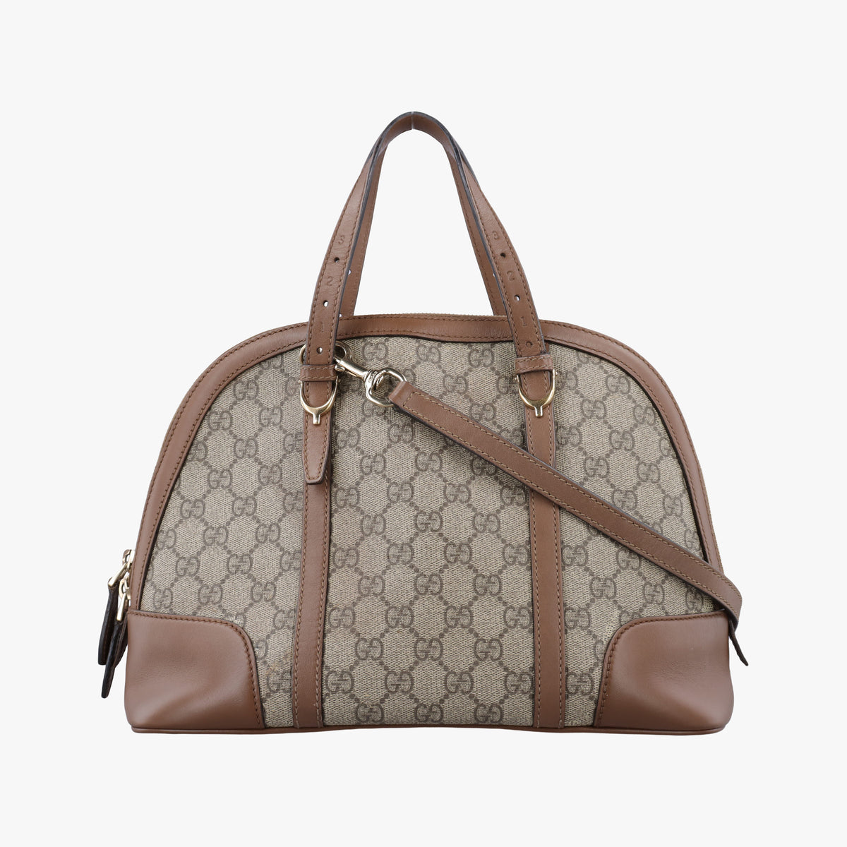 Vintage Gucci GG SUPREME DOME BEIGE×BROWN PVC coated canvas×Leather 309617 shoulderbag | stylenewstar