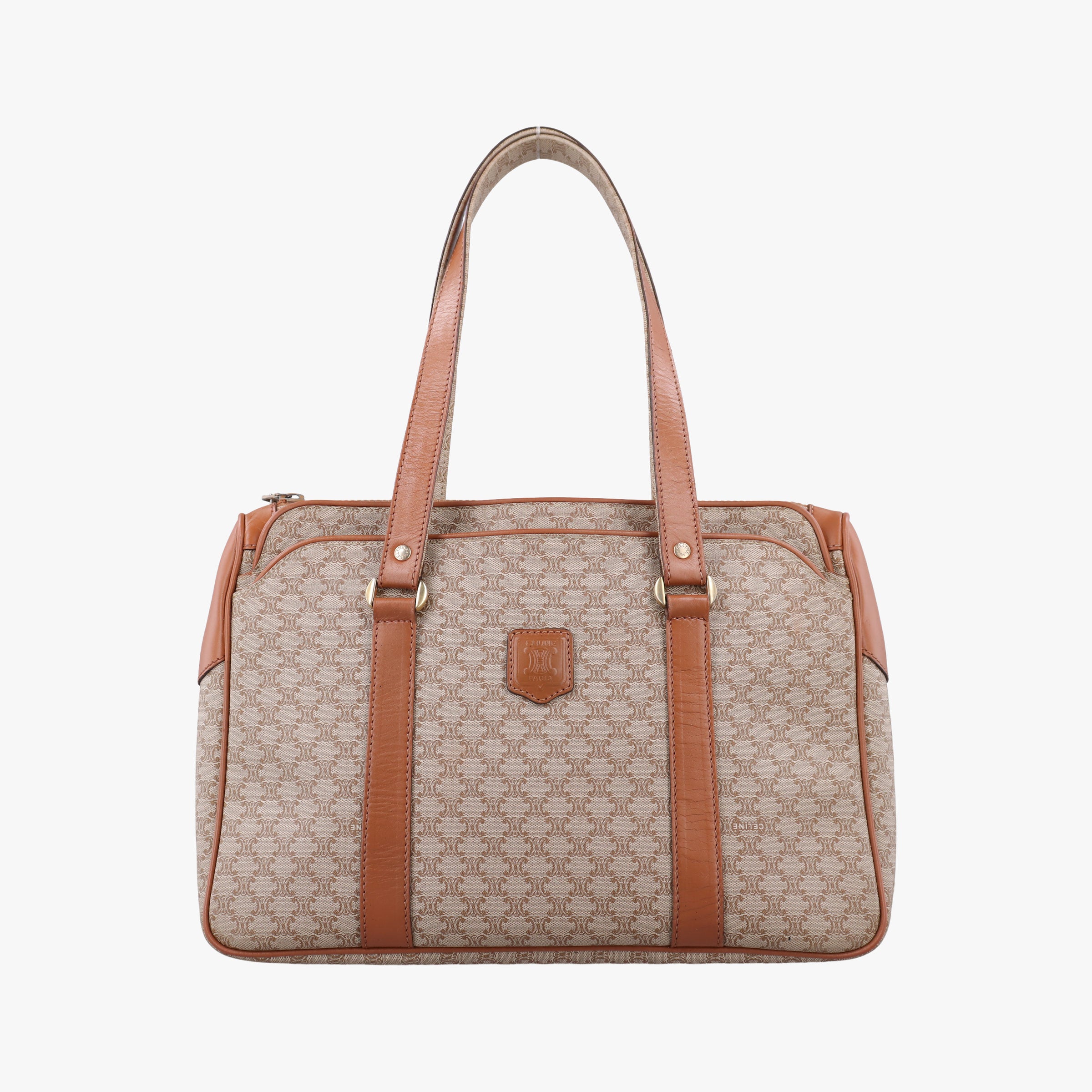 Pre-owned Celine Macadam pattern Beige×brown PVC-coated canvas×leather  handbag | stylenewstar