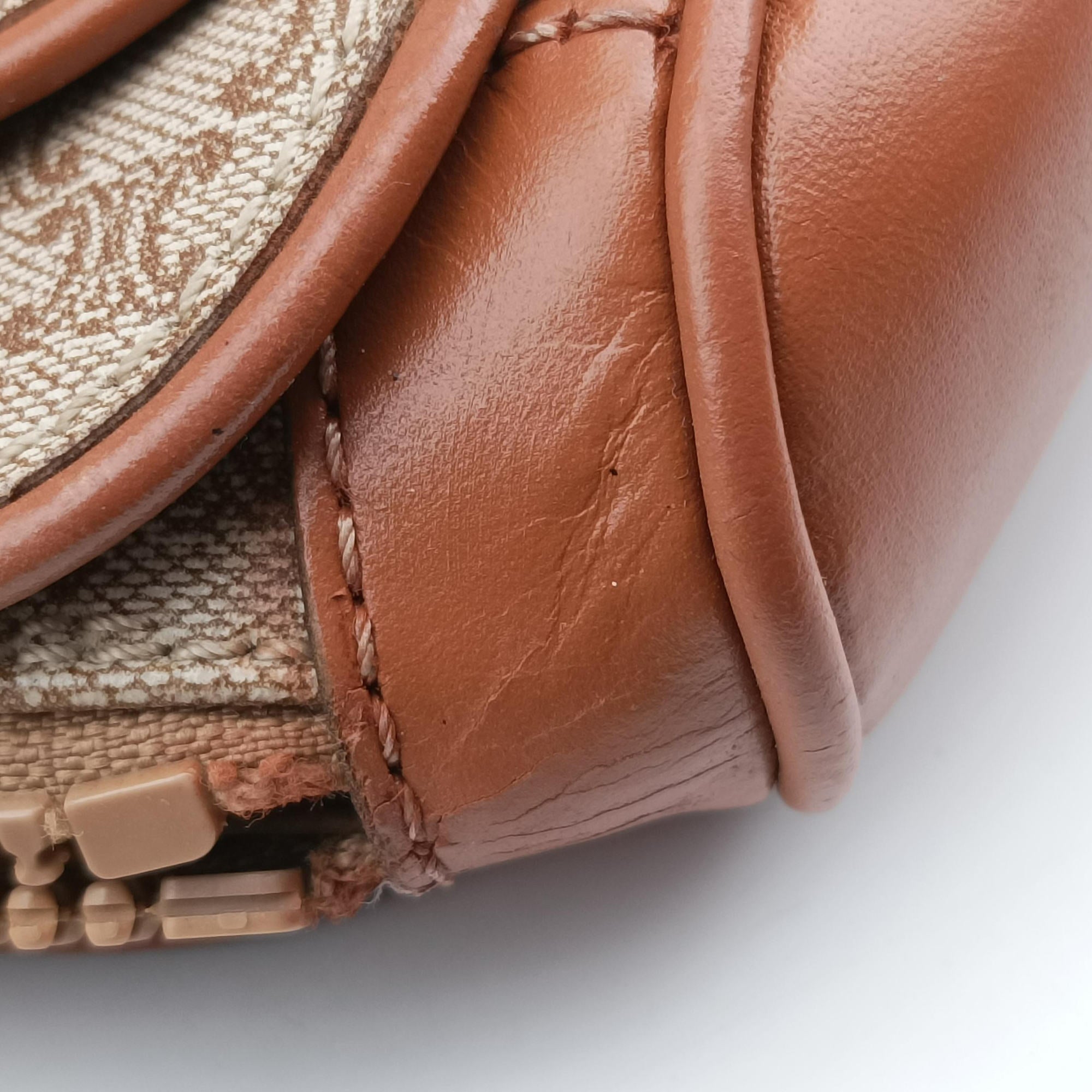 Pre-owned Celine Macadam pattern Beige×brown PVC-coated canvas×leather  handbag | stylenewstar