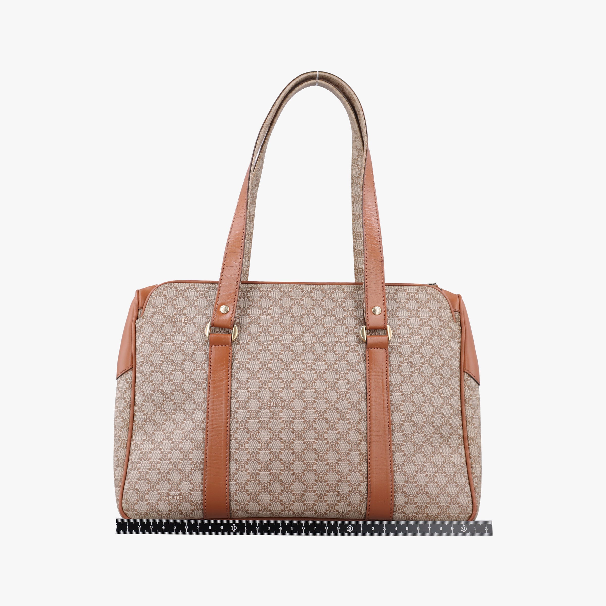 Pre-owned Celine Macadam pattern Beige×brown PVC-coated canvas×leather  handbag | stylenewstar