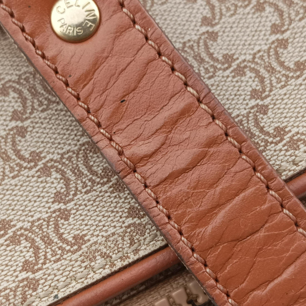 Pre-owned Celine Macadam pattern Beige×brown PVC-coated canvas×leather  handbag | stylenewstar