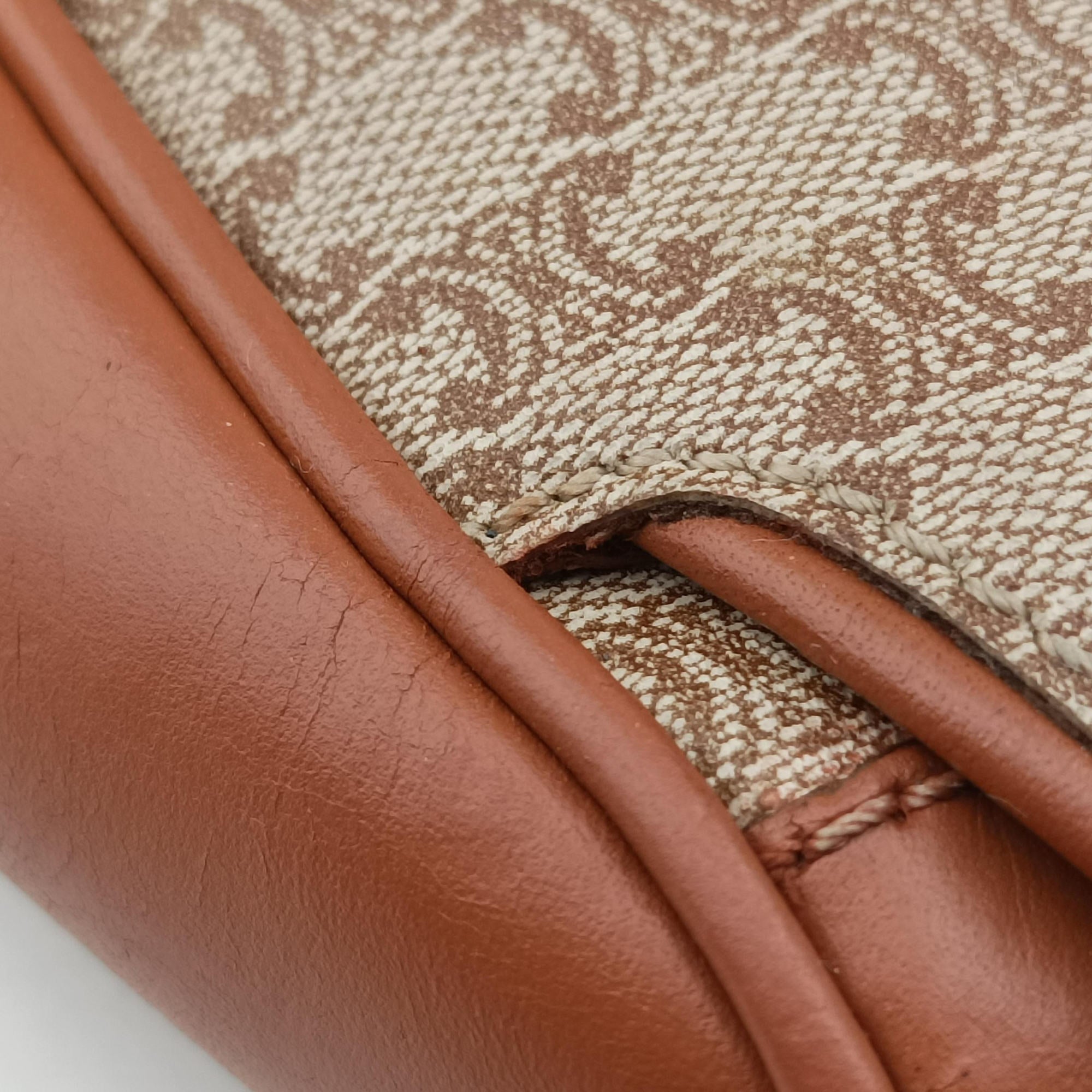 Pre-owned Celine Macadam pattern Beige×brown PVC-coated canvas×leather  handbag | stylenewstar