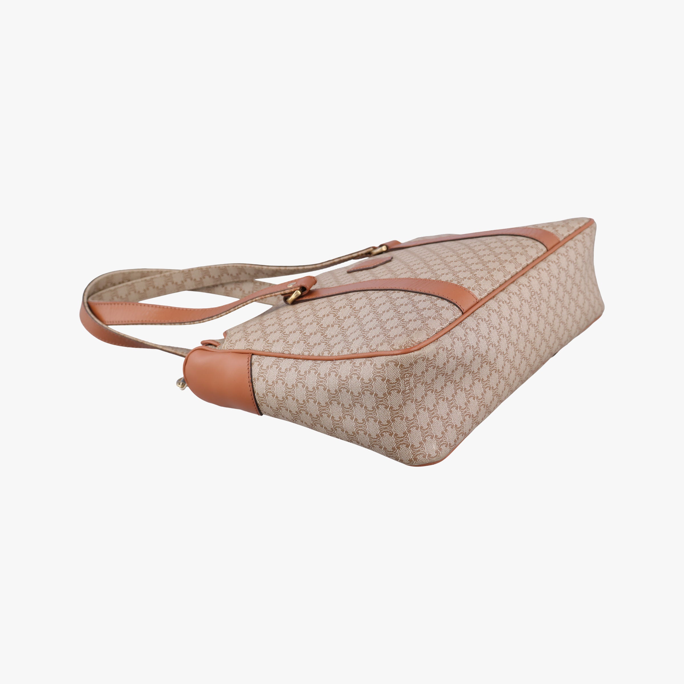 Pre-owned Celine Macadam pattern Beige×brown PVC-coated canvas×leather  handbag | stylenewstar