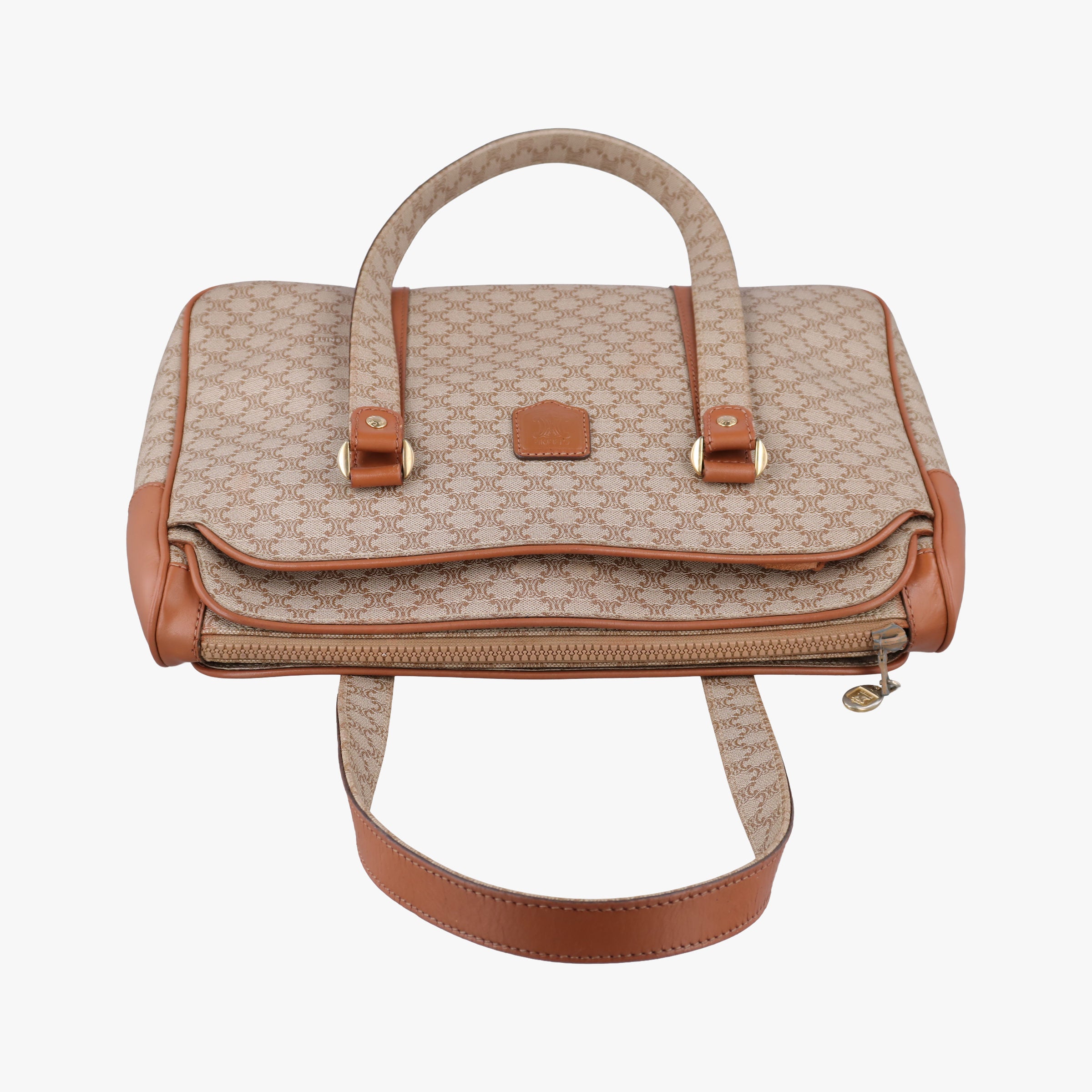 Pre-owned Celine Macadam pattern Beige×brown PVC-coated canvas×leather  handbag | stylenewstar