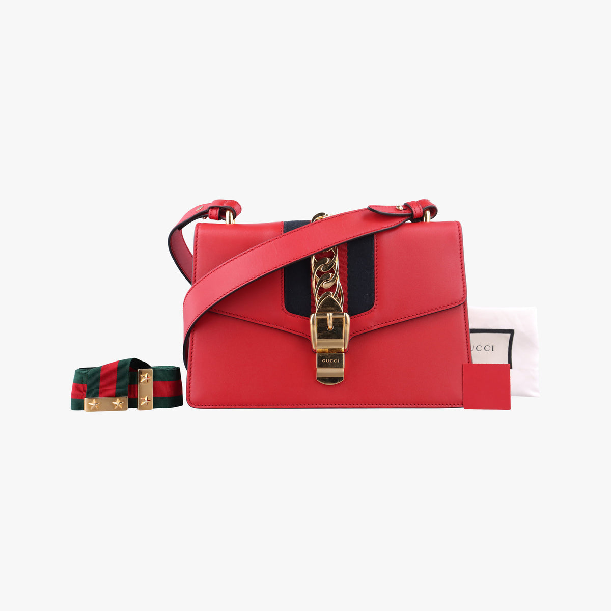 Pre-owned Gucci Sylvie Red×navy Leather 421882 shoulderbag | stylenewstar