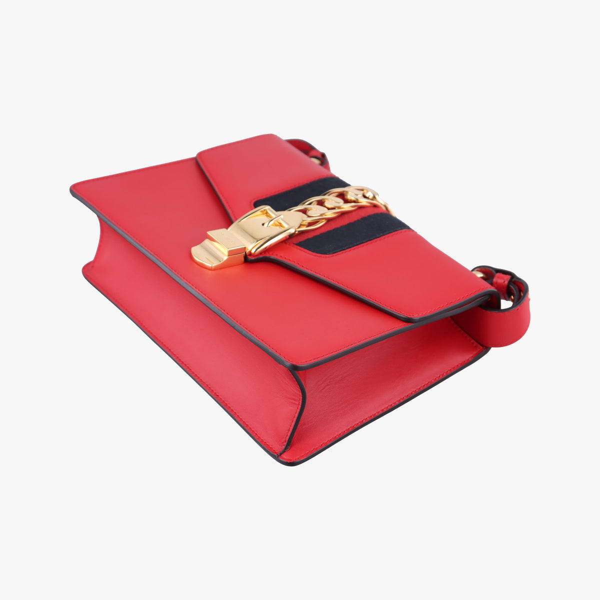 Pre-owned Gucci Sylvie Red×navy Leather 421882 shoulderbag | stylenewstar