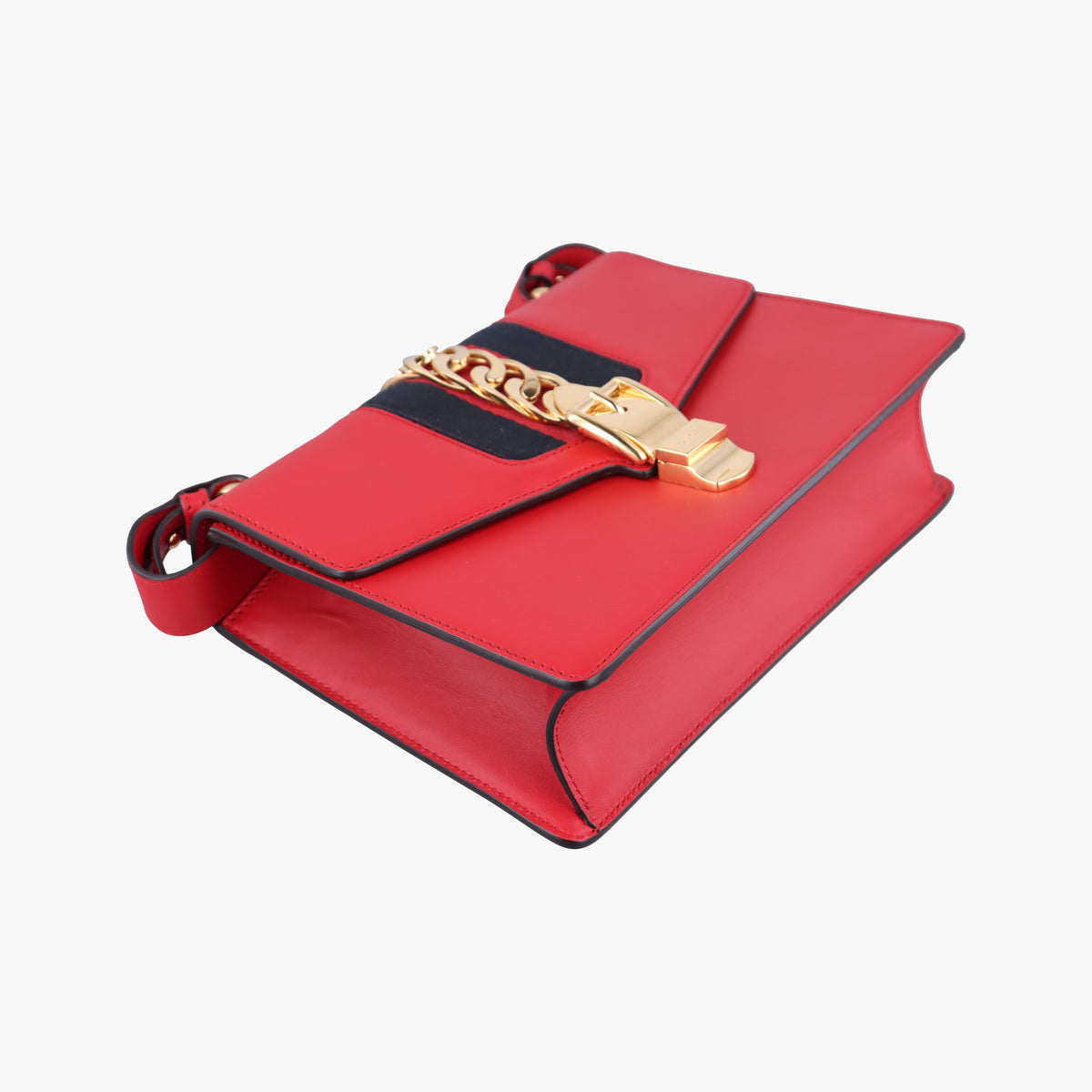 Pre-owned Gucci Sylvie Red×navy Leather 421882 shoulderbag | stylenewstar