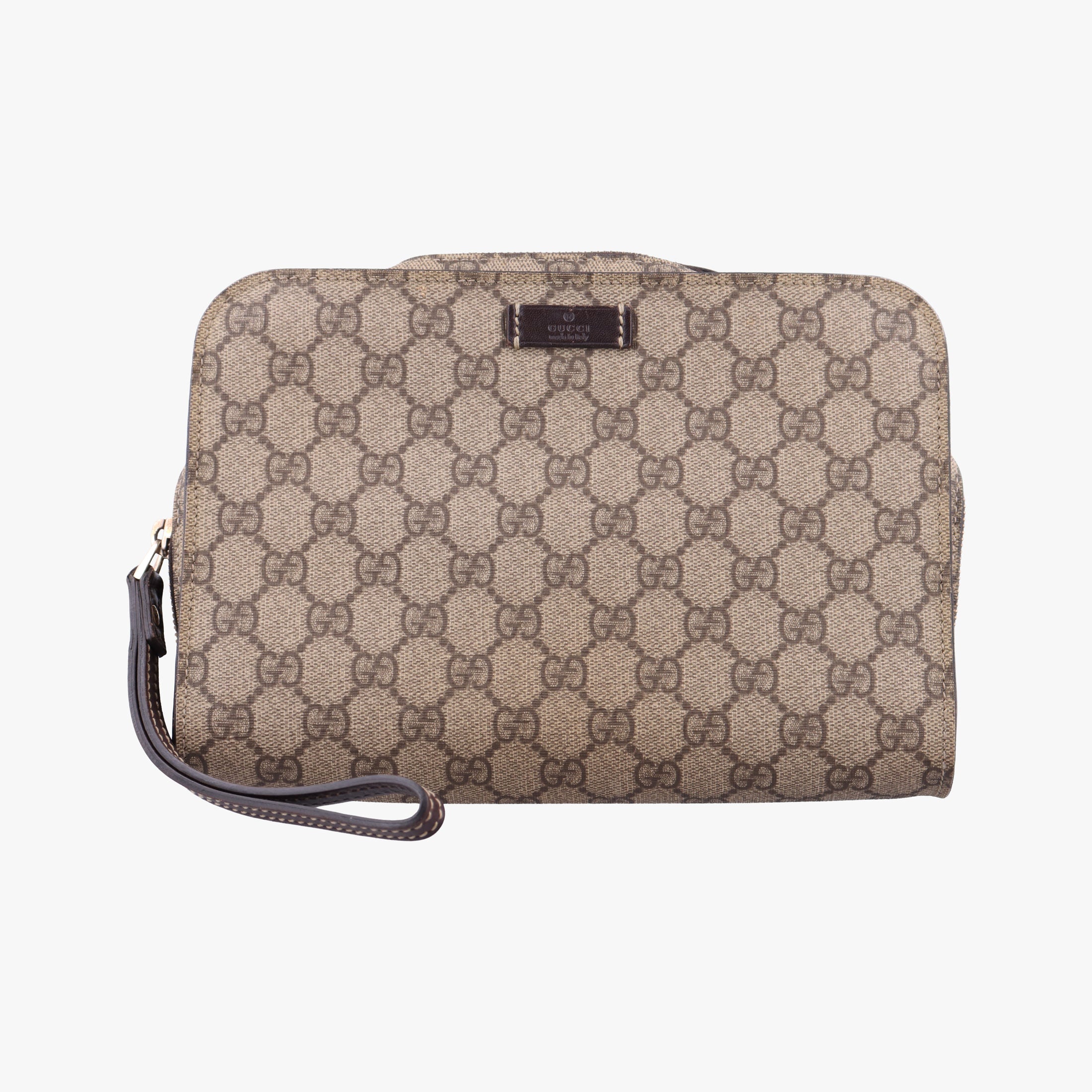 Pre-owned Gucci GG Supreme Beige x Brown PVC coated canvas 201755 clutchbag | stylenewstar