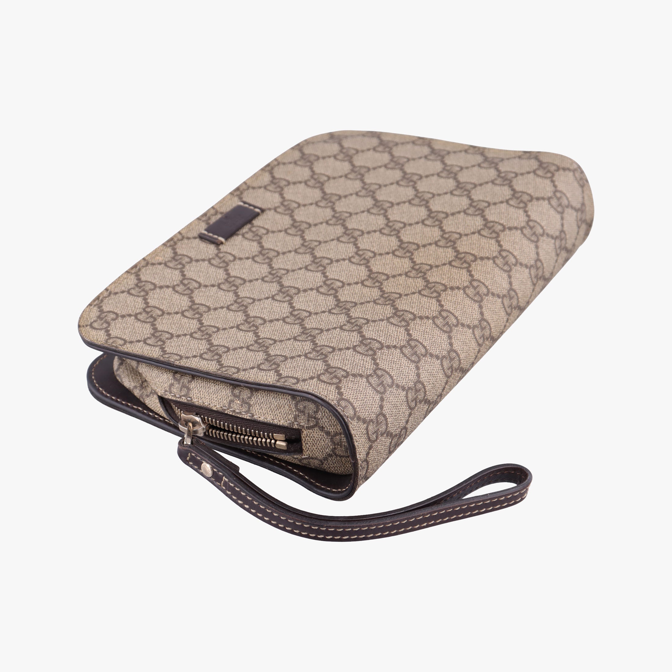 Pre-owned Gucci GG Supreme Beige x Brown PVC coated canvas 201755 clutchbag | stylenewstar