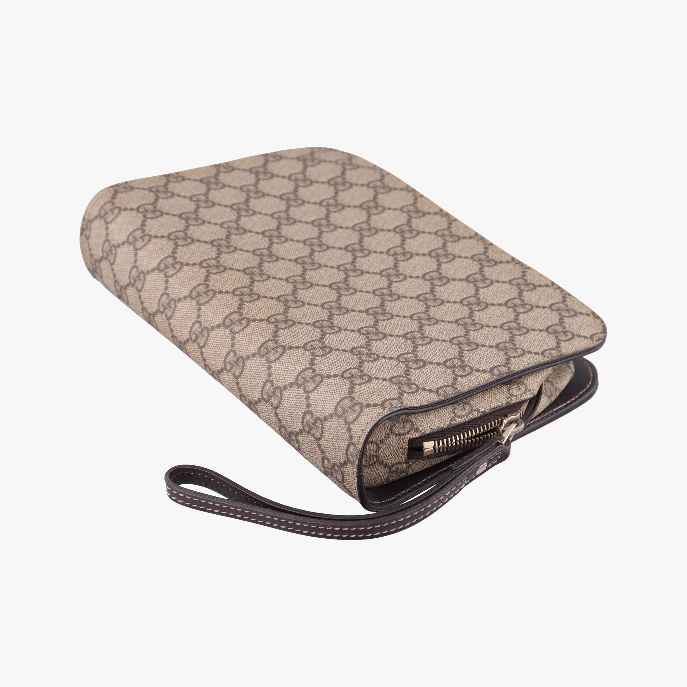 Pre-owned Gucci GG Supreme Beige x Brown PVC coated canvas 201755 clutchbag | stylenewstar