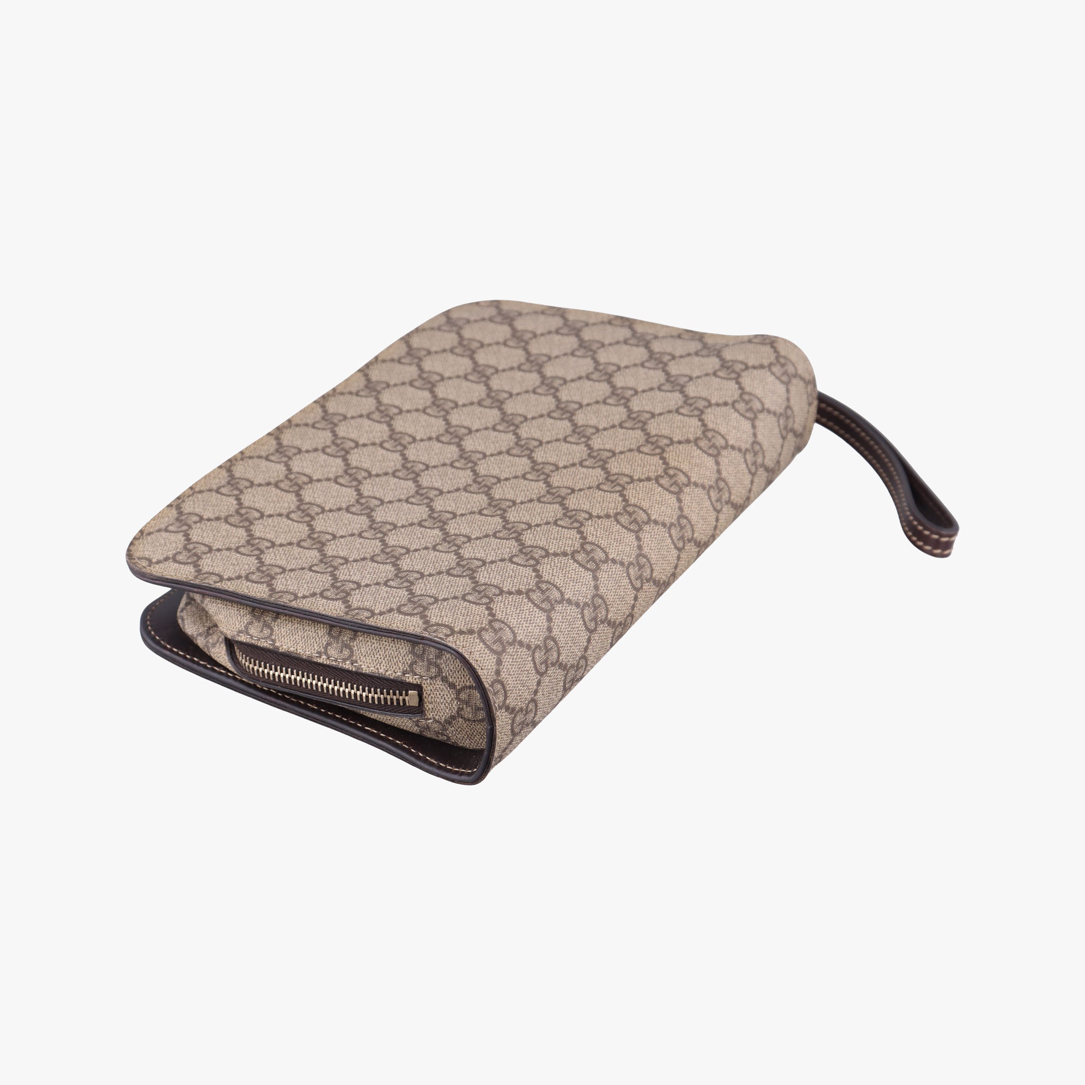 Pre-owned Gucci GG Supreme Beige x Brown PVC coated canvas 201755 clutchbag | stylenewstar