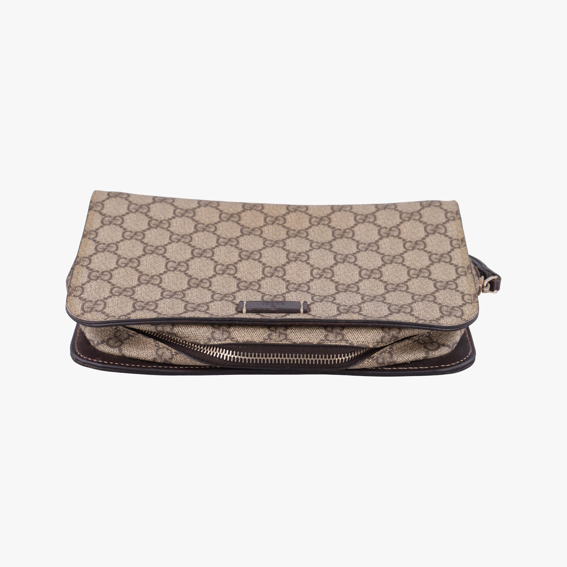 Pre-owned Gucci GG Supreme Beige x Brown PVC coated canvas 201755 clutchbag | stylenewstar