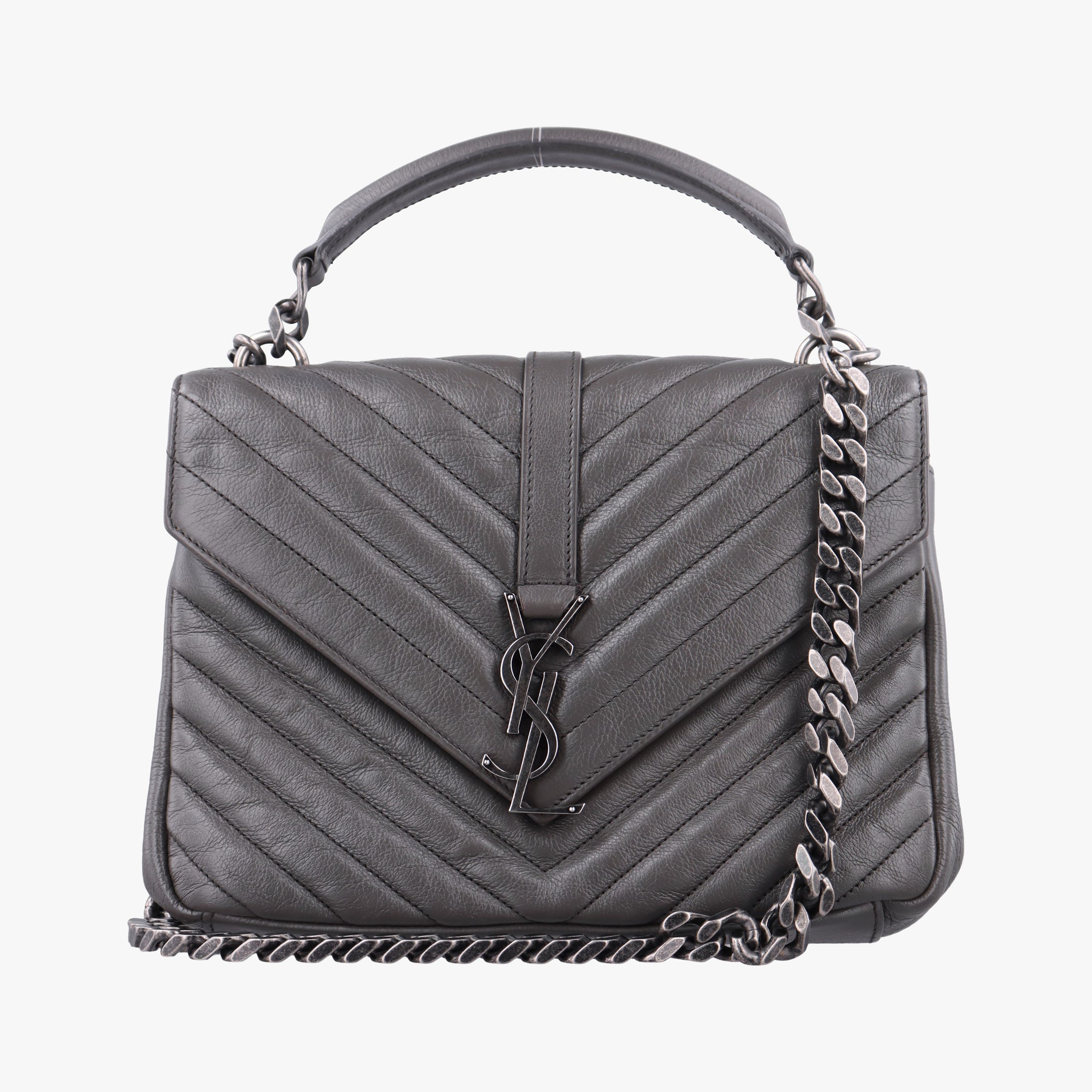 Pre-owned Yves Saint Laurent COLLEGE Grey Leather 428056 shoulderbag | stylenewstar