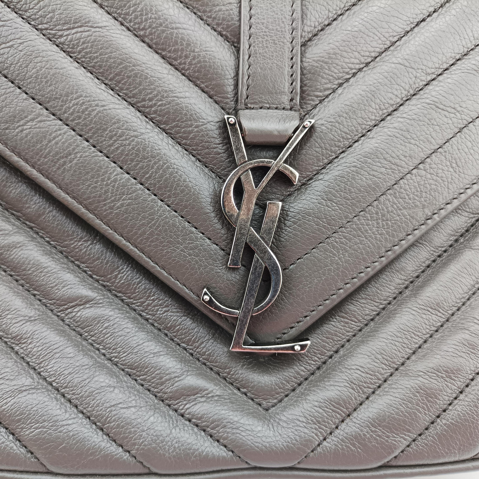 Pre-owned Yves Saint Laurent COLLEGE Grey Leather 428056 shoulderbag | stylenewstar