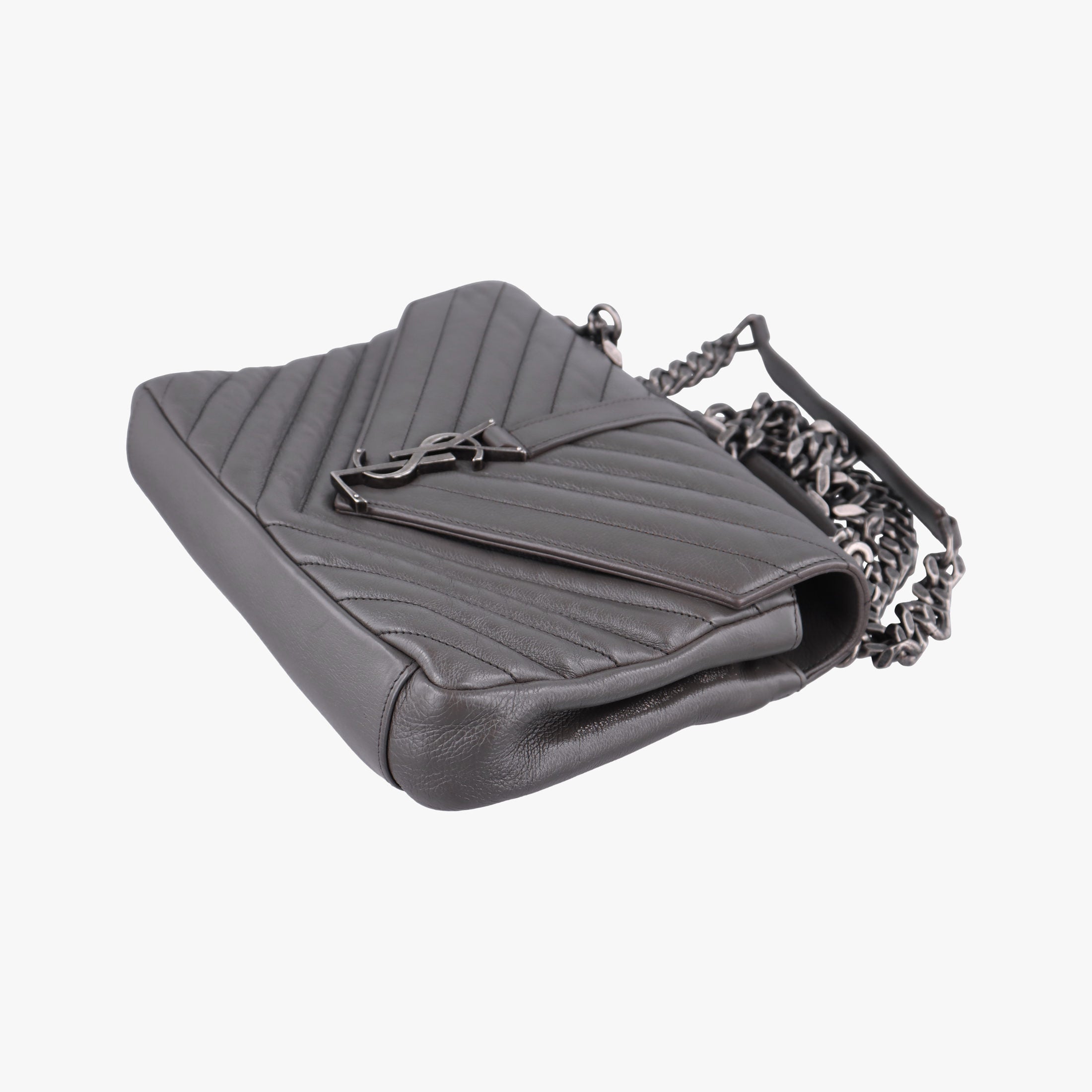 Pre-owned Yves Saint Laurent COLLEGE Grey Leather 428056 shoulderbag | stylenewstar