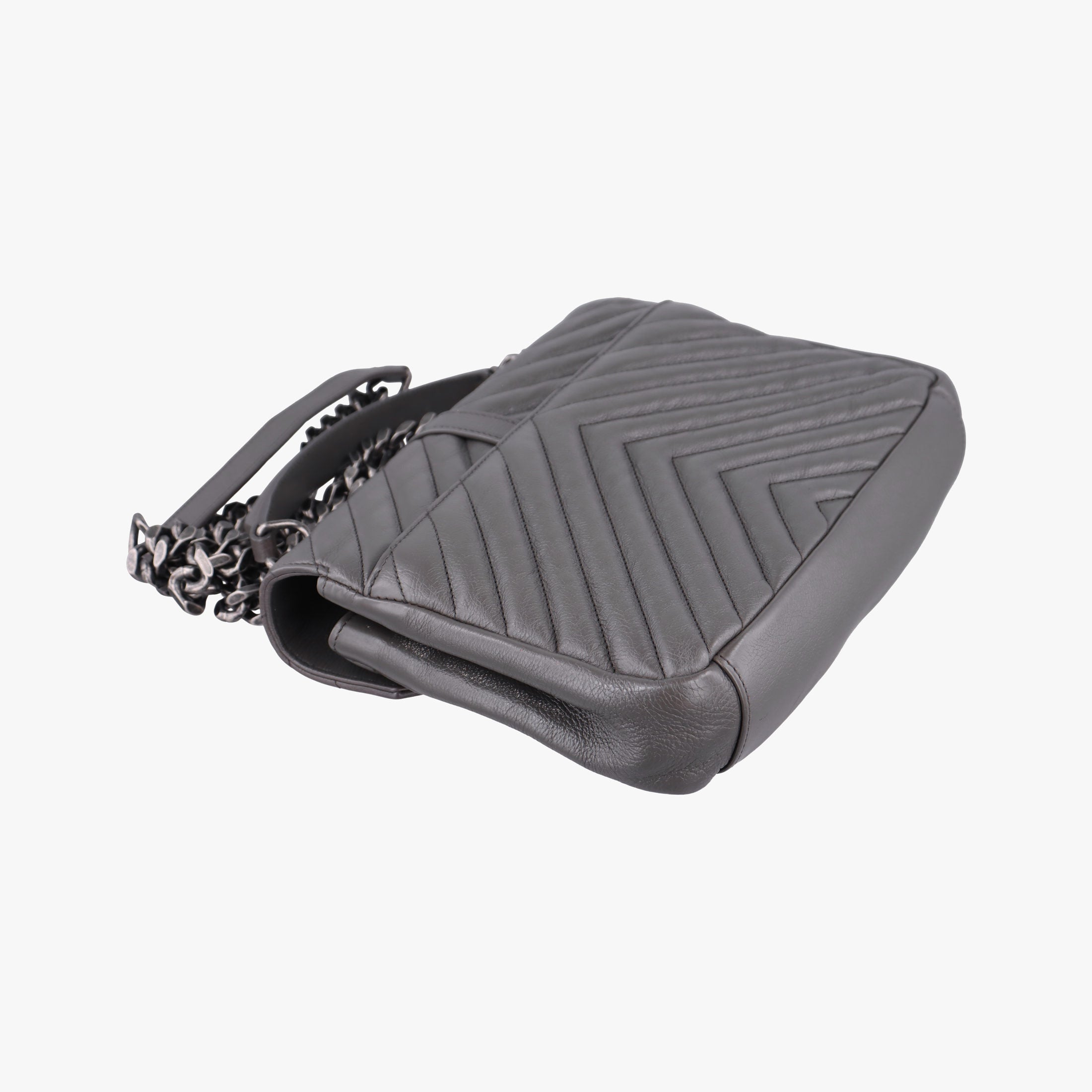 Pre-owned Yves Saint Laurent COLLEGE Grey Leather 428056 shoulderbag | stylenewstar