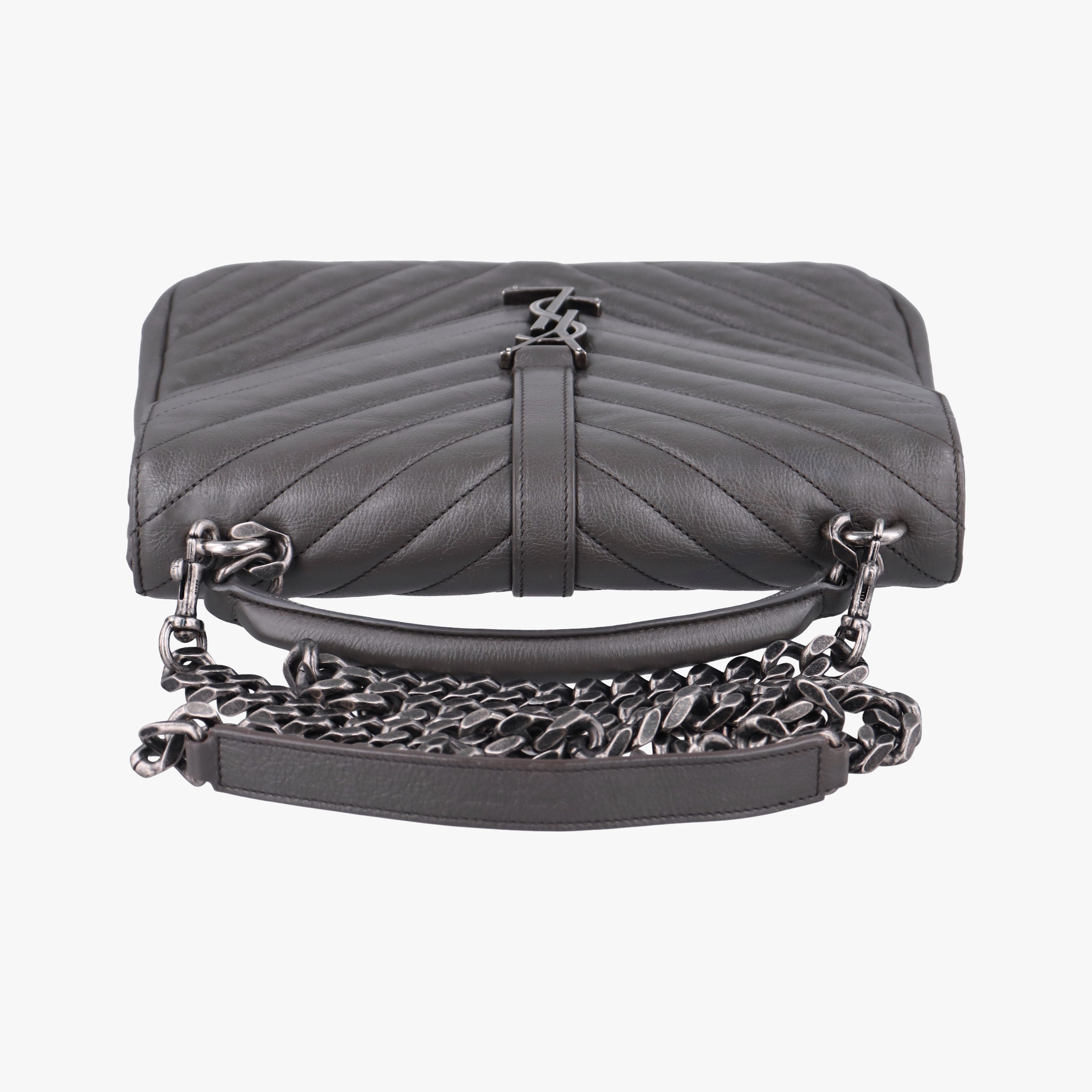 Pre-owned Yves Saint Laurent COLLEGE Grey Leather 428056 shoulderbag | stylenewstar