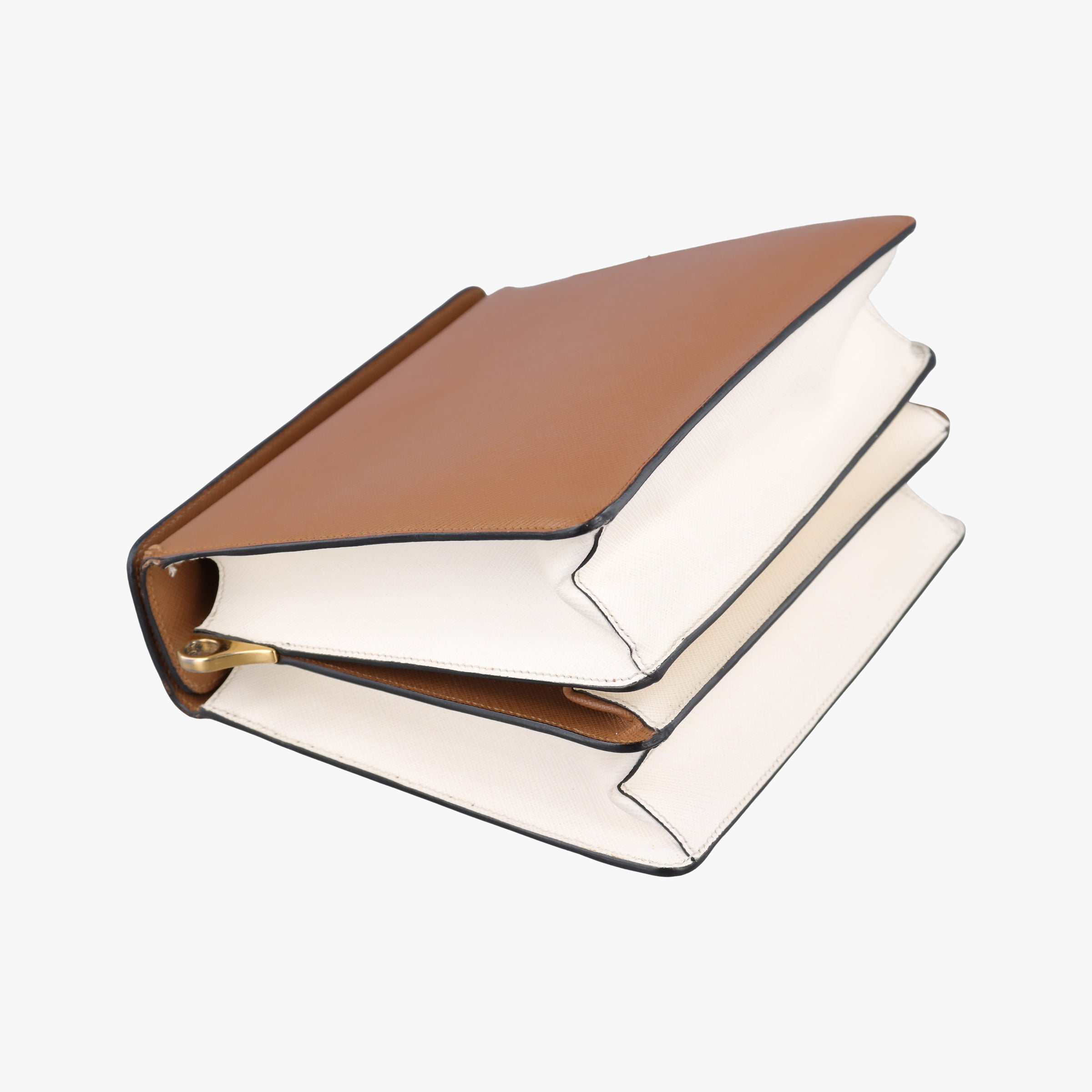 Pre-owned Prada Bicolor Box Brown×White Saffiano Leather  shoulderbag | stylenewstar