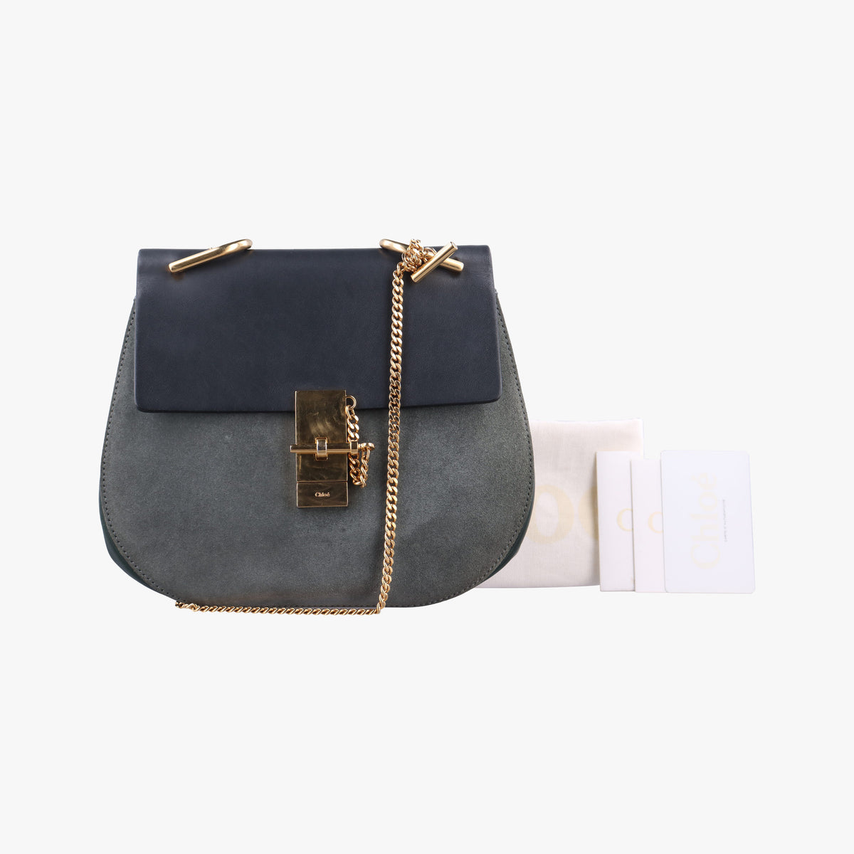 Pre-owned Chloe DREW Blue Suede×Leather  shoulderbag | stylenewstar