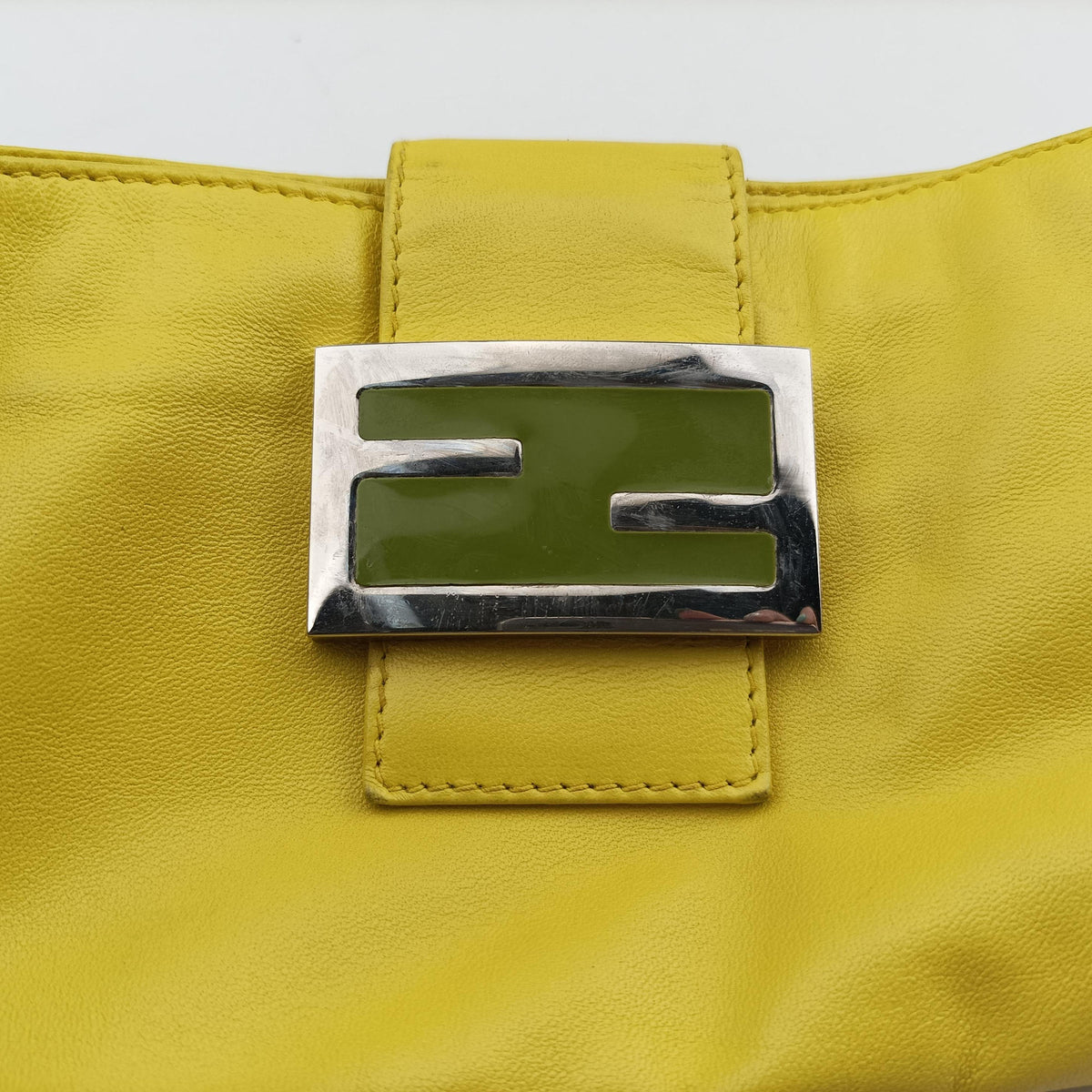 Pre-owned Fendi Color Block Baguette Yellow Leather 26685 shoulderbag | stylenewstar