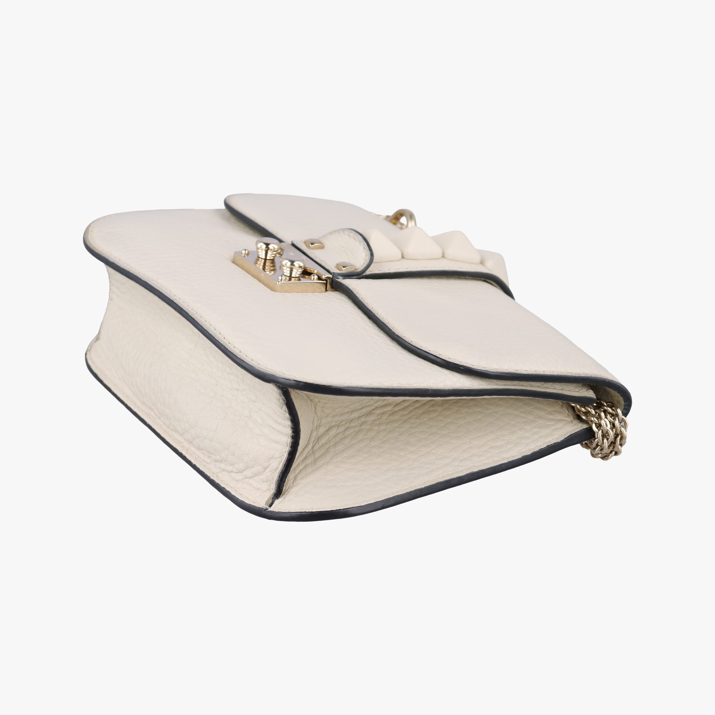 Pre-owned Valentino Rockstud Glam Lock White Leather  shoulderbag | stylenewstar