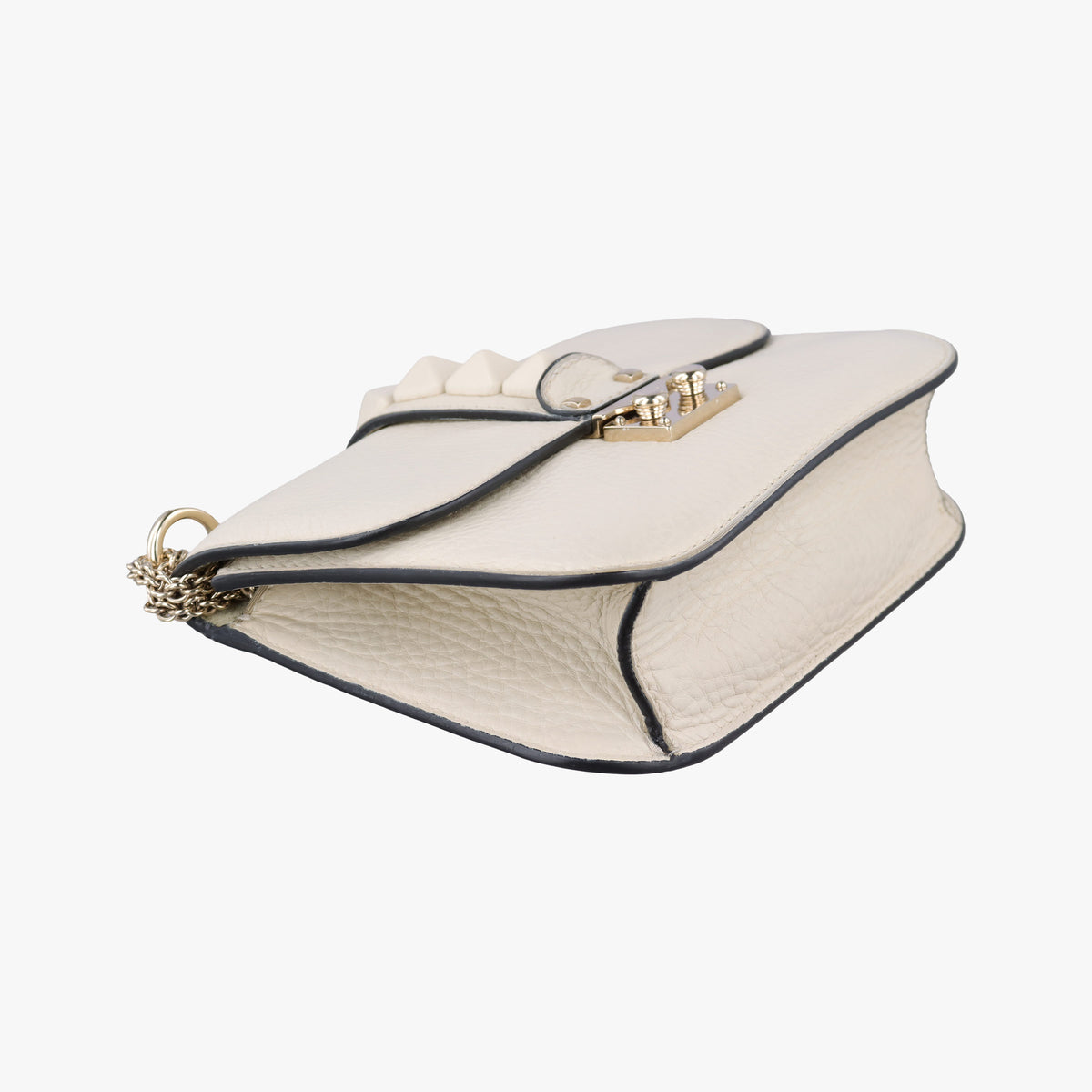 Pre-owned Valentino Rockstud Glam Lock White Leather  shoulderbag | stylenewstar
