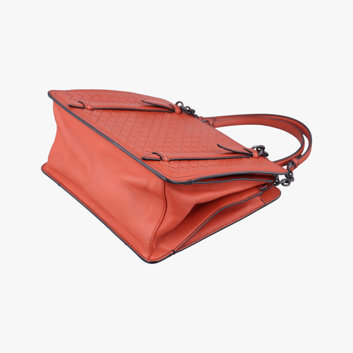 Pre-owned Bottega Veneta Intrecciato OrangeRed lambskin  shoulderbag | stylenewstar