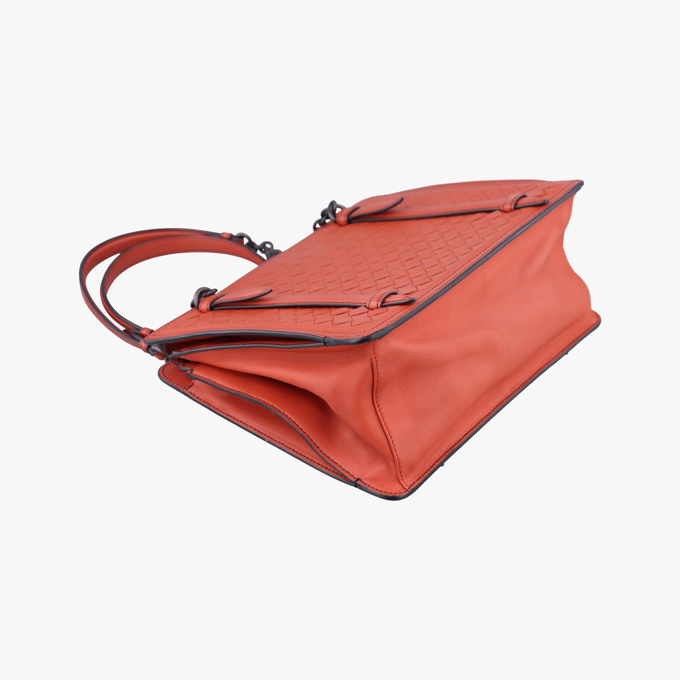 Pre-owned Bottega Veneta Intrecciato OrangeRed lambskin  shoulderbag | stylenewstar