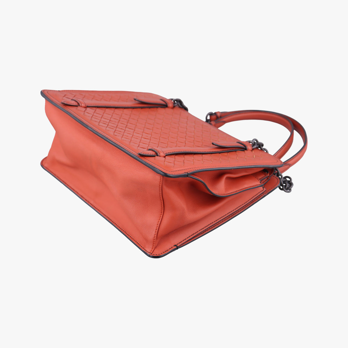Pre-owned Bottega Veneta Intrecciato OrangeRed lambskin  shoulderbag | stylenewstar