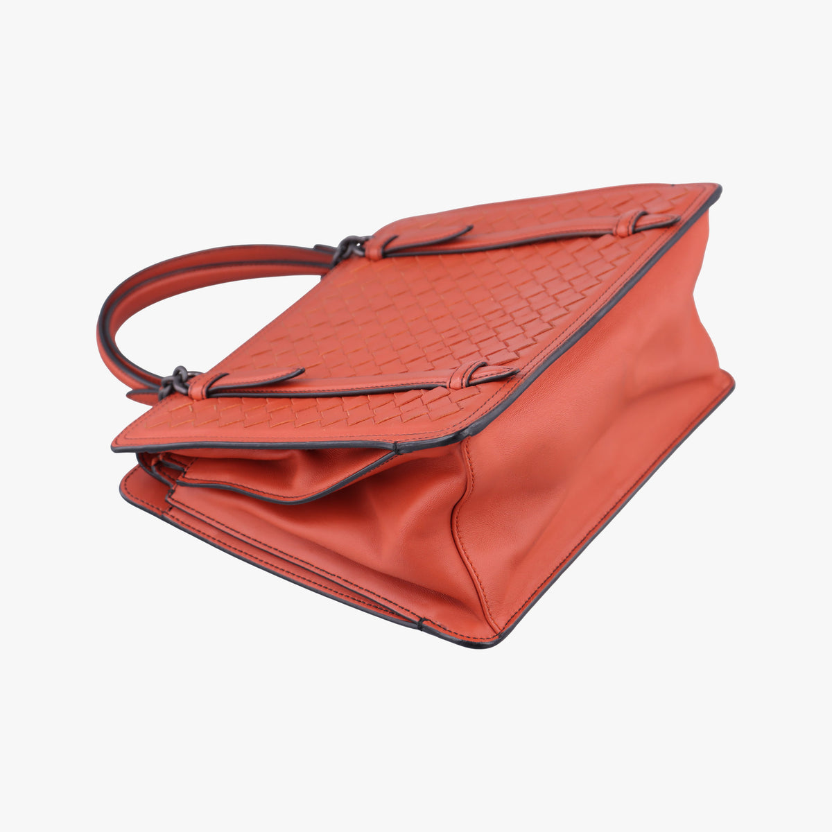 Pre-owned Bottega Veneta Intrecciato OrangeRed lambskin  shoulderbag | stylenewstar