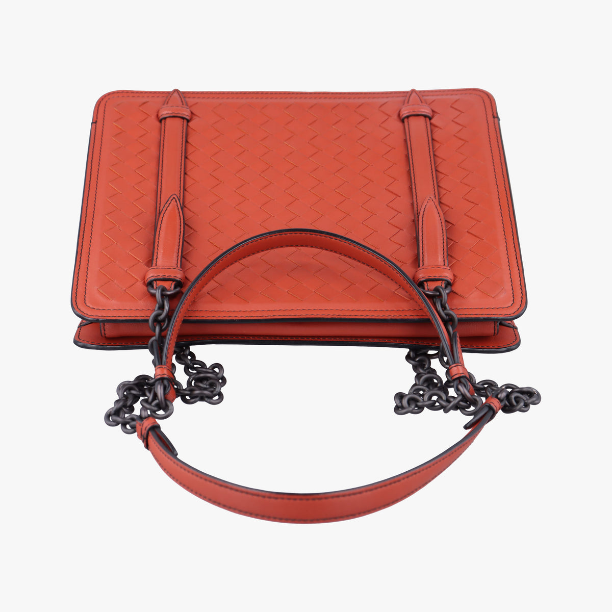 Pre-owned Bottega Veneta Intrecciato OrangeRed lambskin  shoulderbag | stylenewstar
