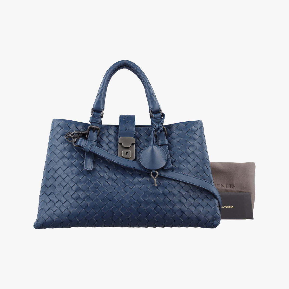Pre-owned Bottega Veneta Roma Intrecciato Navy lambskin  shoulderbag | stylenewstar