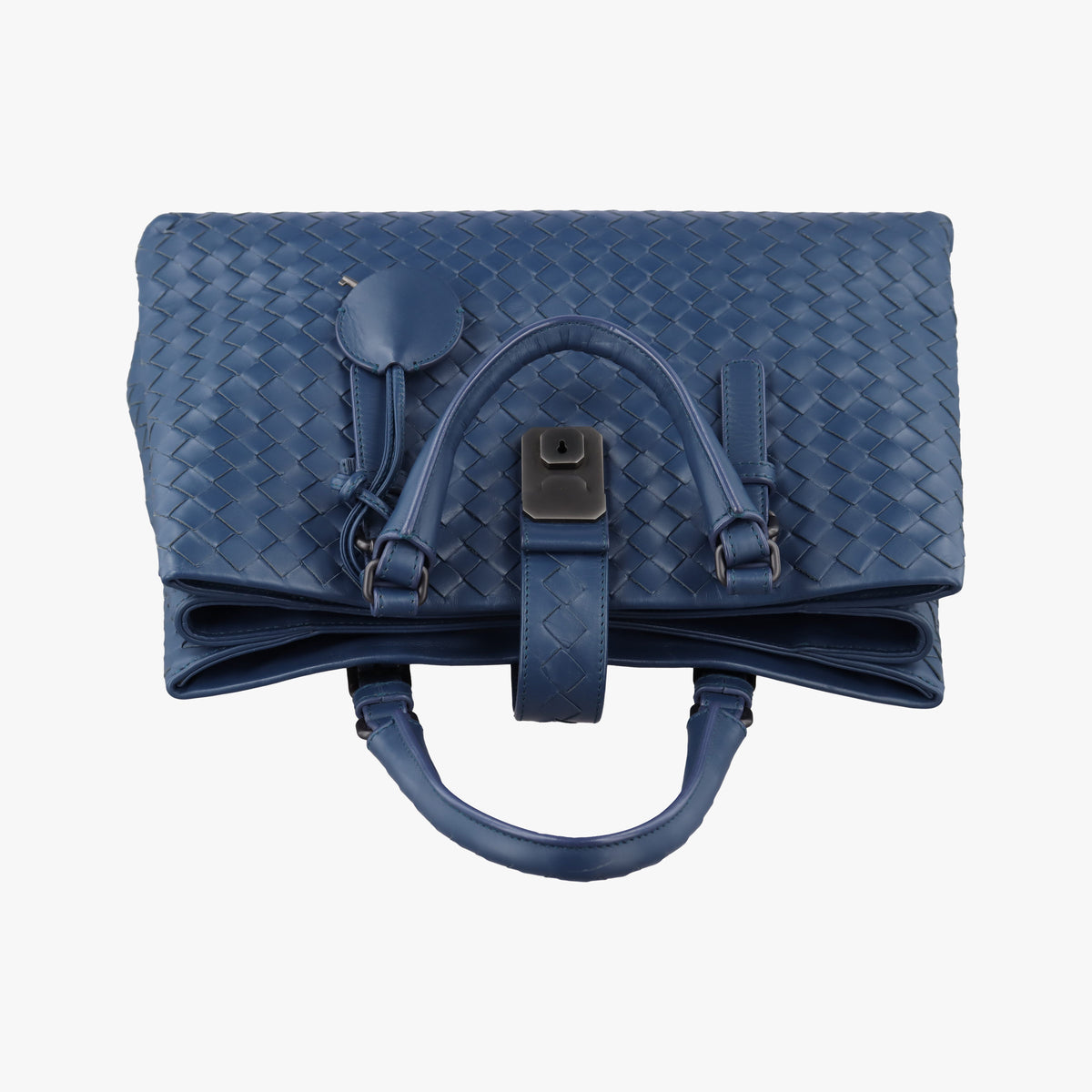 Pre-owned Bottega Veneta Roma Intrecciato Navy lambskin  shoulderbag | stylenewstar